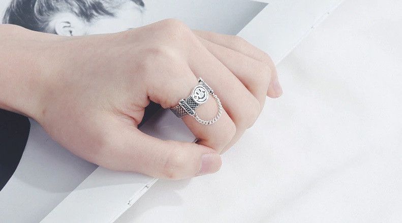 Jewelry Smile-Face Chain Adjustable Ring Size ONE SIZE - 2 Thumbnail