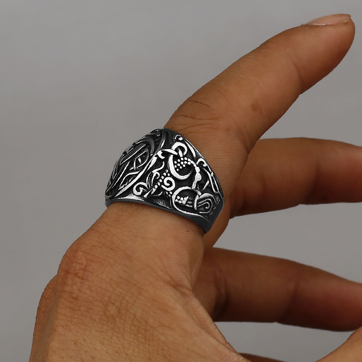 Jewelry Viking Dragon Rune Stainless Steel Ring Size ONE SIZE - 2 Thumbnail
