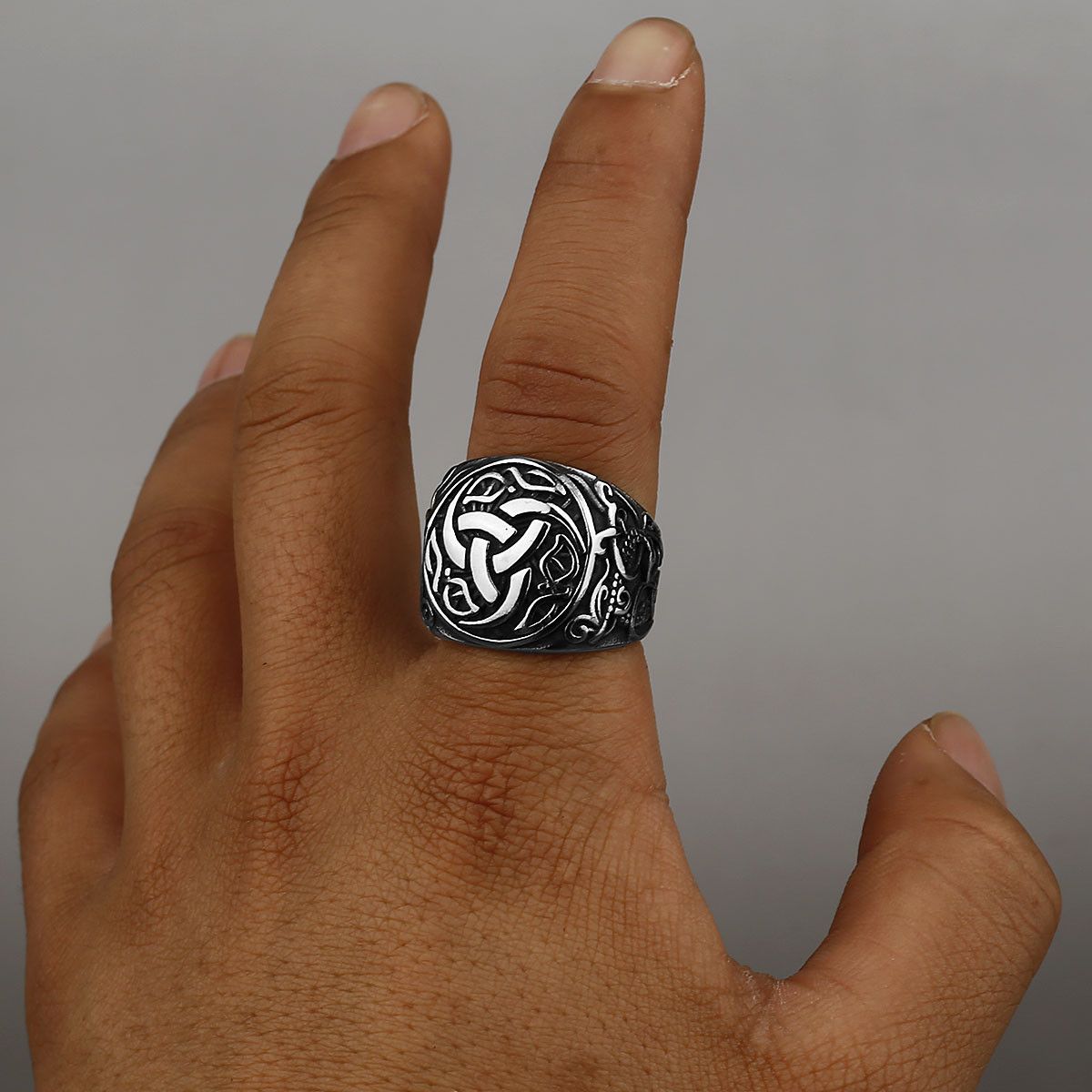Jewelry Viking Dragon Rune Stainless Steel Ring Size ONE SIZE - 1 Thumbnail