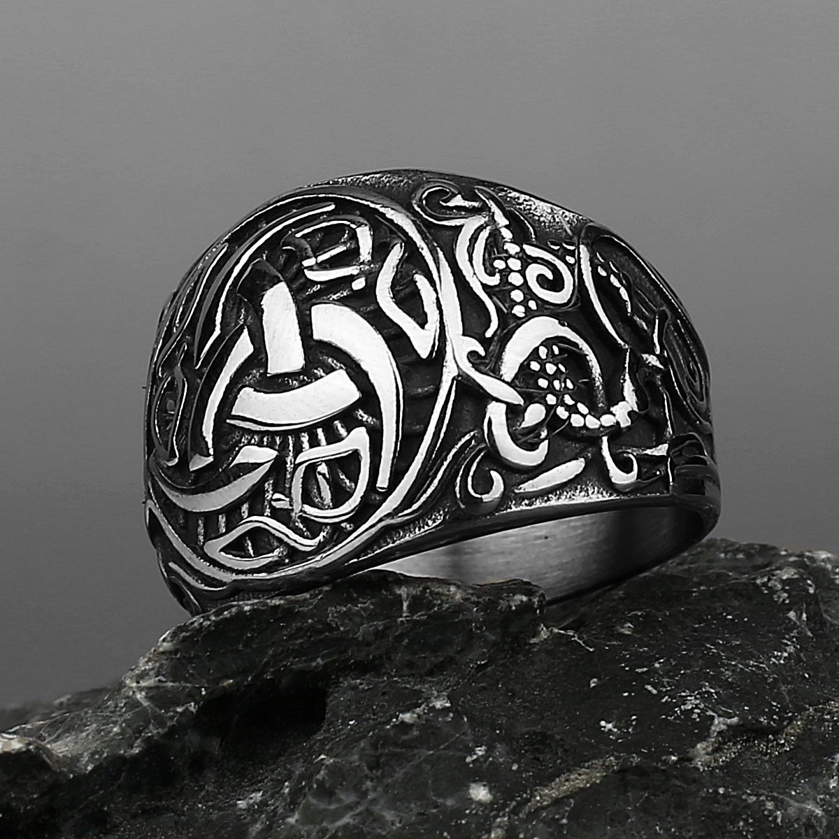 Jewelry Viking Dragon Rune Stainless Steel Ring Size ONE SIZE - 3 Thumbnail