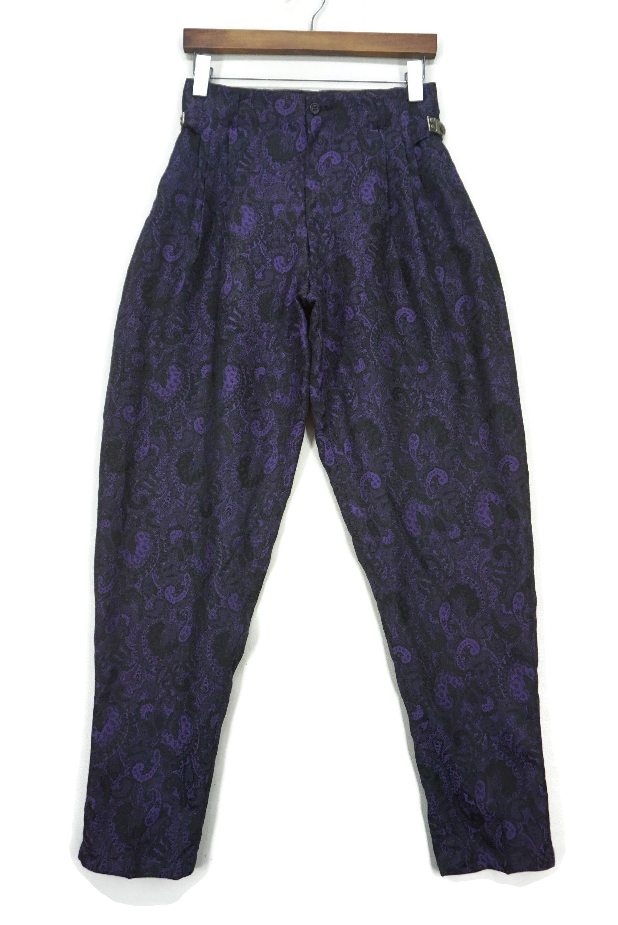 image of Rockers x Vintage High Waisted Jacquard Pleated Yandick Paisley Wool Blend in Black Purple, Women's