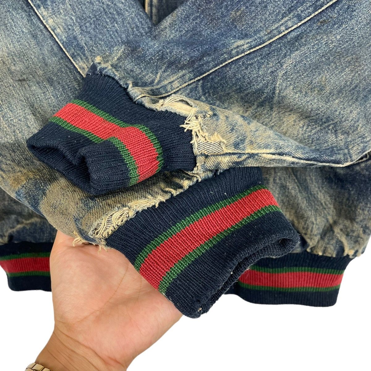 Japanese Brand × McGregor 💥90s MCREGOR DENIM VARSITY BOMBER JACKET DISTRESSED Size US L / EU 52-54 / 3 - 9 Thumbnail