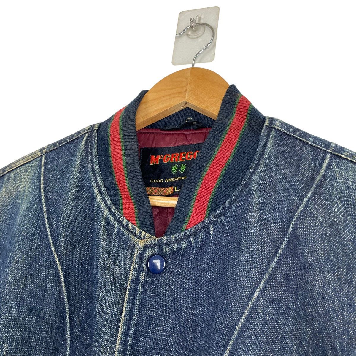 Japanese Brand × McGregor 💥90s MCREGOR DENIM VARSITY BOMBER JACKET DISTRESSED Size US L / EU 52-54 / 3 - 6 Thumbnail