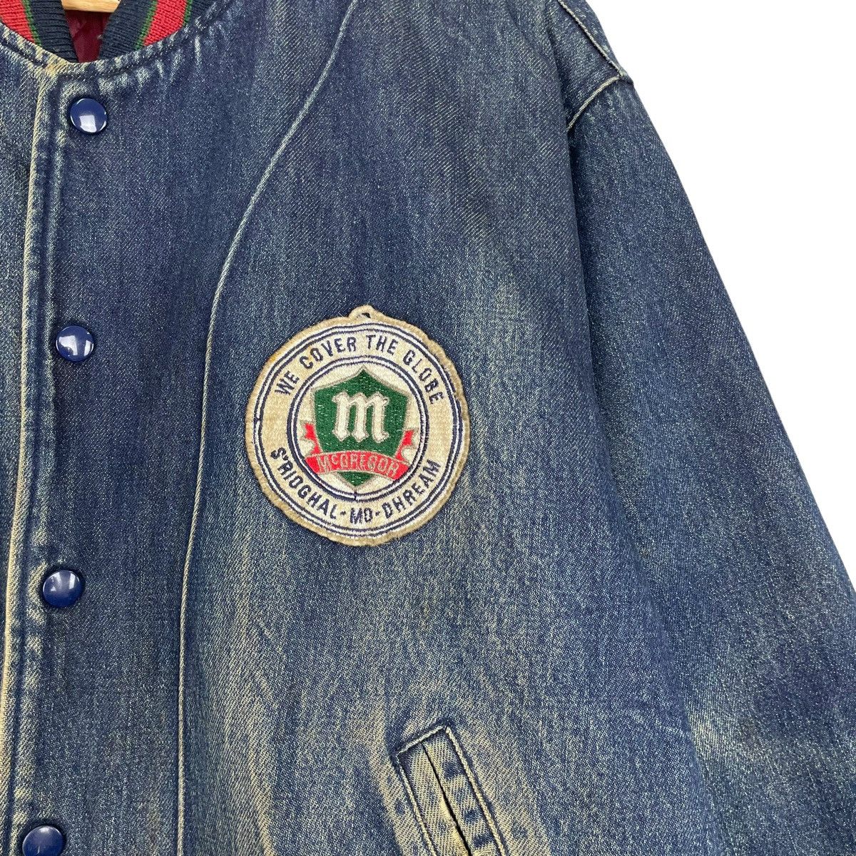 Japanese Brand × McGregor 💥90s MCREGOR DENIM VARSITY BOMBER JACKET DISTRESSED Size US L / EU 52-54 / 3 - 5 Thumbnail