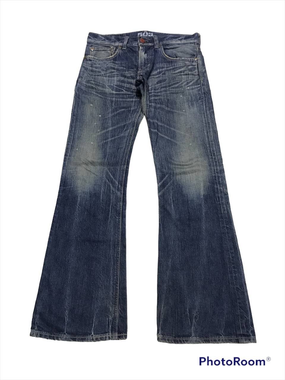 Japanese Brand × Vintage FLARED💥EDWIN 503 BLUE TRIP DISTRESSED DENIM PANTS Size US 34 / EU 50 - 4 Thumbnail