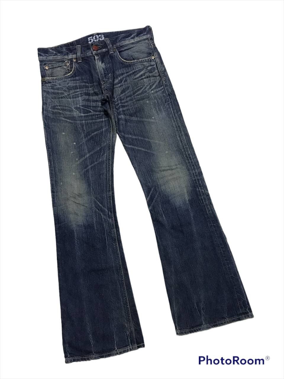 Japanese Brand × Vintage FLARED💥EDWIN 503 BLUE TRIP DISTRESSED DENIM PANTS Size US 34 / EU 50 - 3 Thumbnail