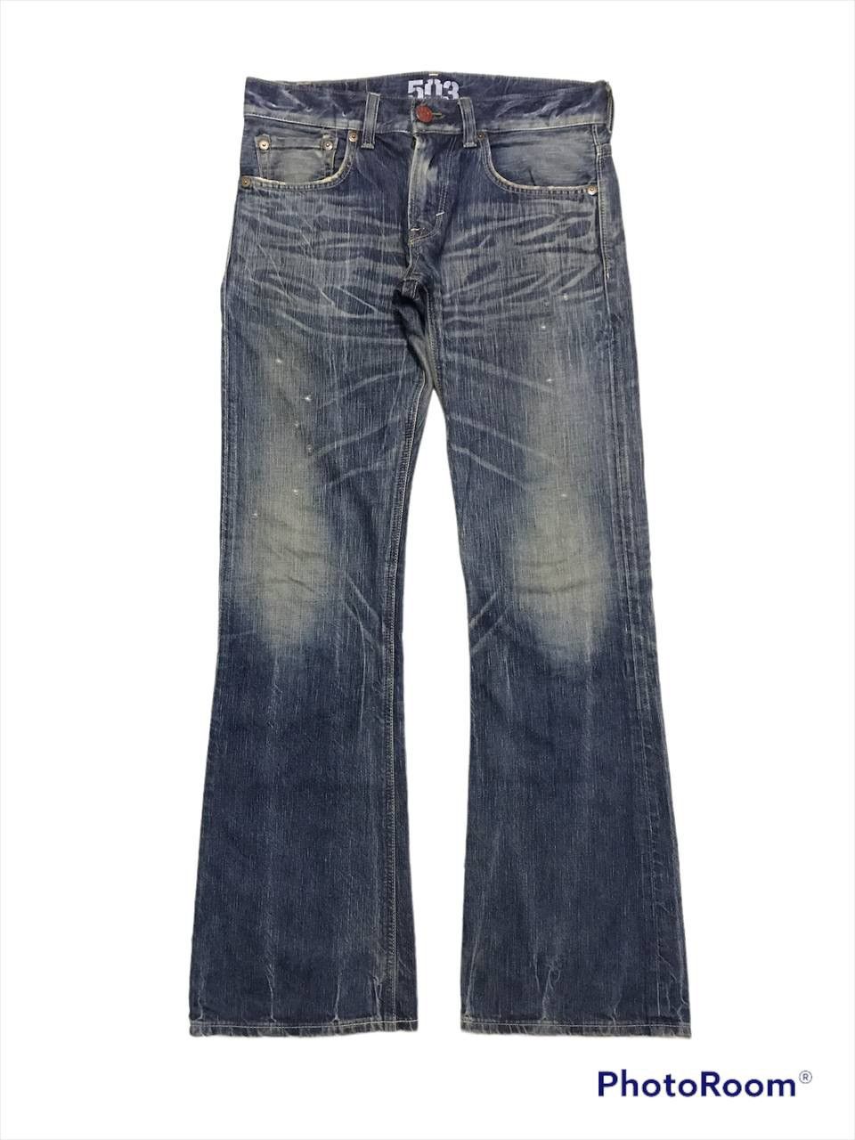 Japanese Brand × Vintage FLARED💥EDWIN 503 BLUE TRIP DISTRESSED DENIM PANTS Size US 34 / EU 50 - 1 Thumbnail