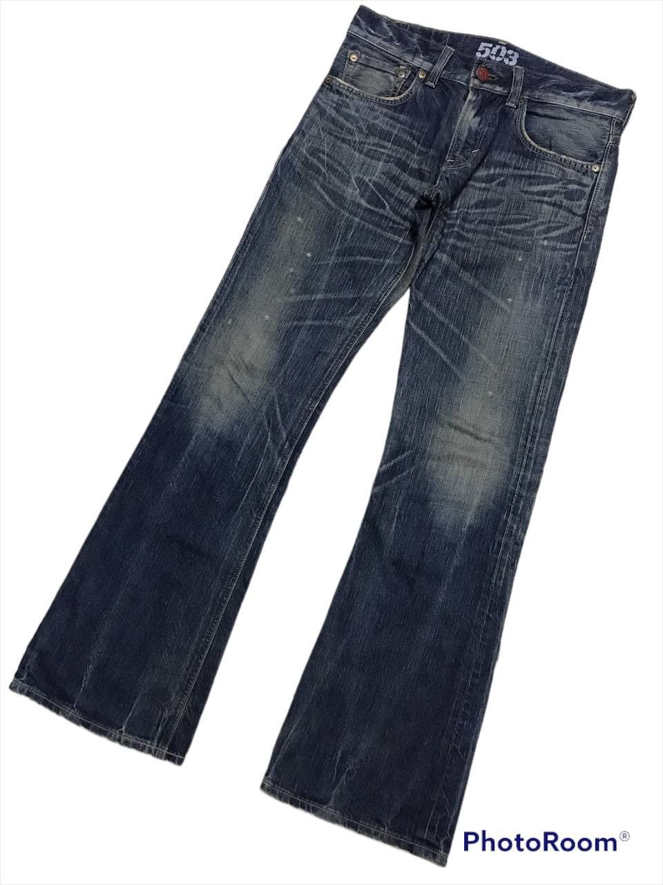 Japanese Brand × Vintage FLARED💥EDWIN 503 BLUE TRIP DISTRESSED DENIM PANTS Size US 34 / EU 50 - 2 Thumbnail