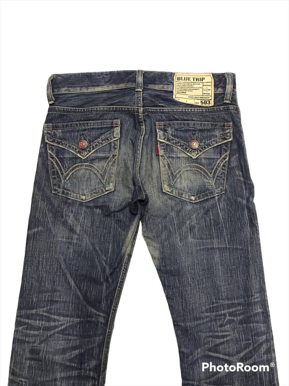 Japanese Brand × Vintage FLARED💥EDWIN 503 BLUE TRIP DISTRESSED DENIM PANTS Size US 34 / EU 50 - 6 Thumbnail