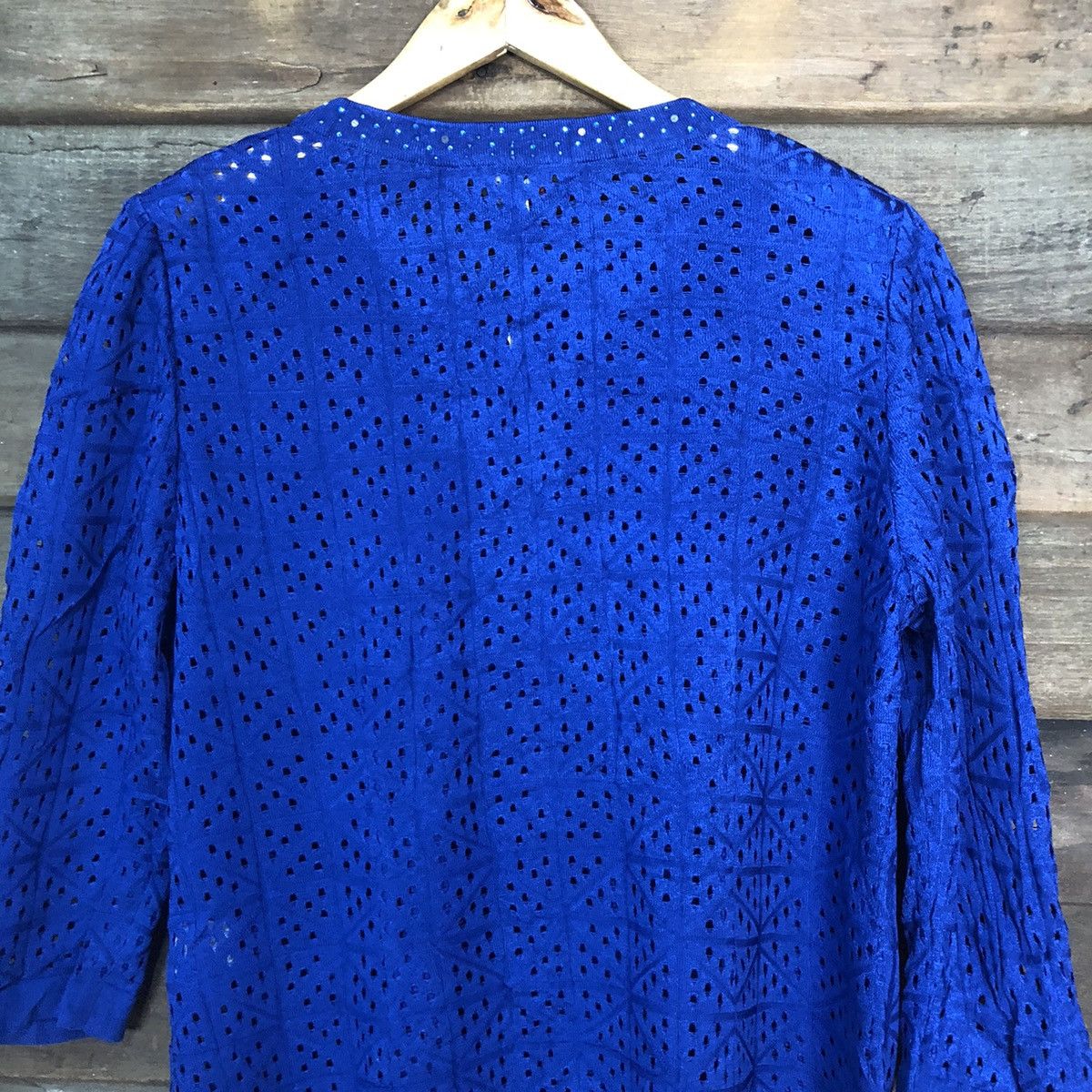 Homespun Knitwear Novel Mesh Net Crochet Blue Cardigan Knitwear #7167 Size M / US 6-8 / IT 42-44 - 12 Thumbnail