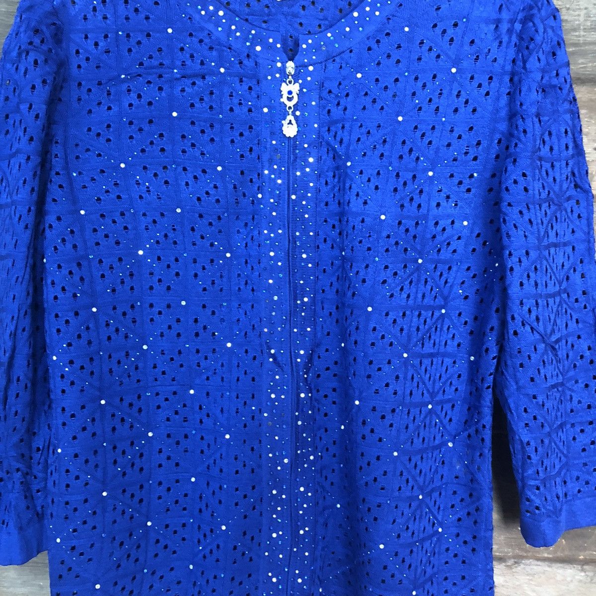 Homespun Knitwear Novel Mesh Net Crochet Blue Cardigan Knitwear #7167 Size M / US 6-8 / IT 42-44 - 6 Thumbnail