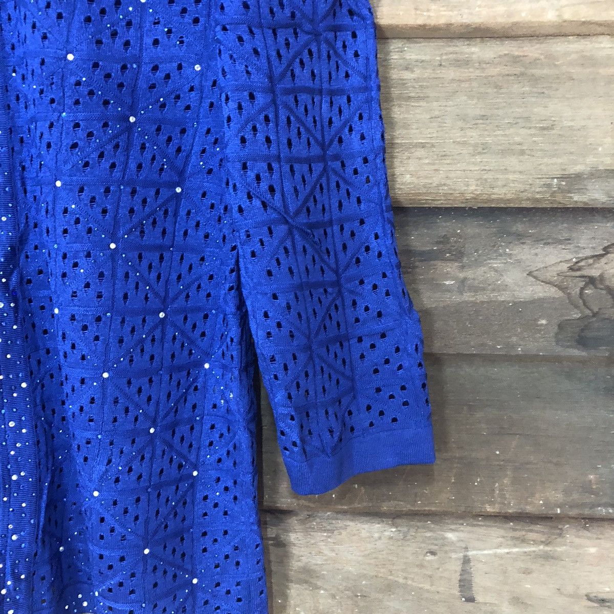 Homespun Knitwear Novel Mesh Net Crochet Blue Cardigan Knitwear #7167 Size M / US 6-8 / IT 42-44 - 5 Thumbnail