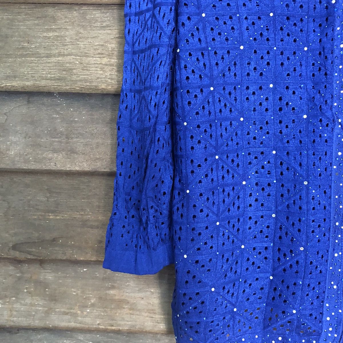 Homespun Knitwear Novel Mesh Net Crochet Blue Cardigan Knitwear #7167 Size M / US 6-8 / IT 42-44 - 4 Thumbnail
