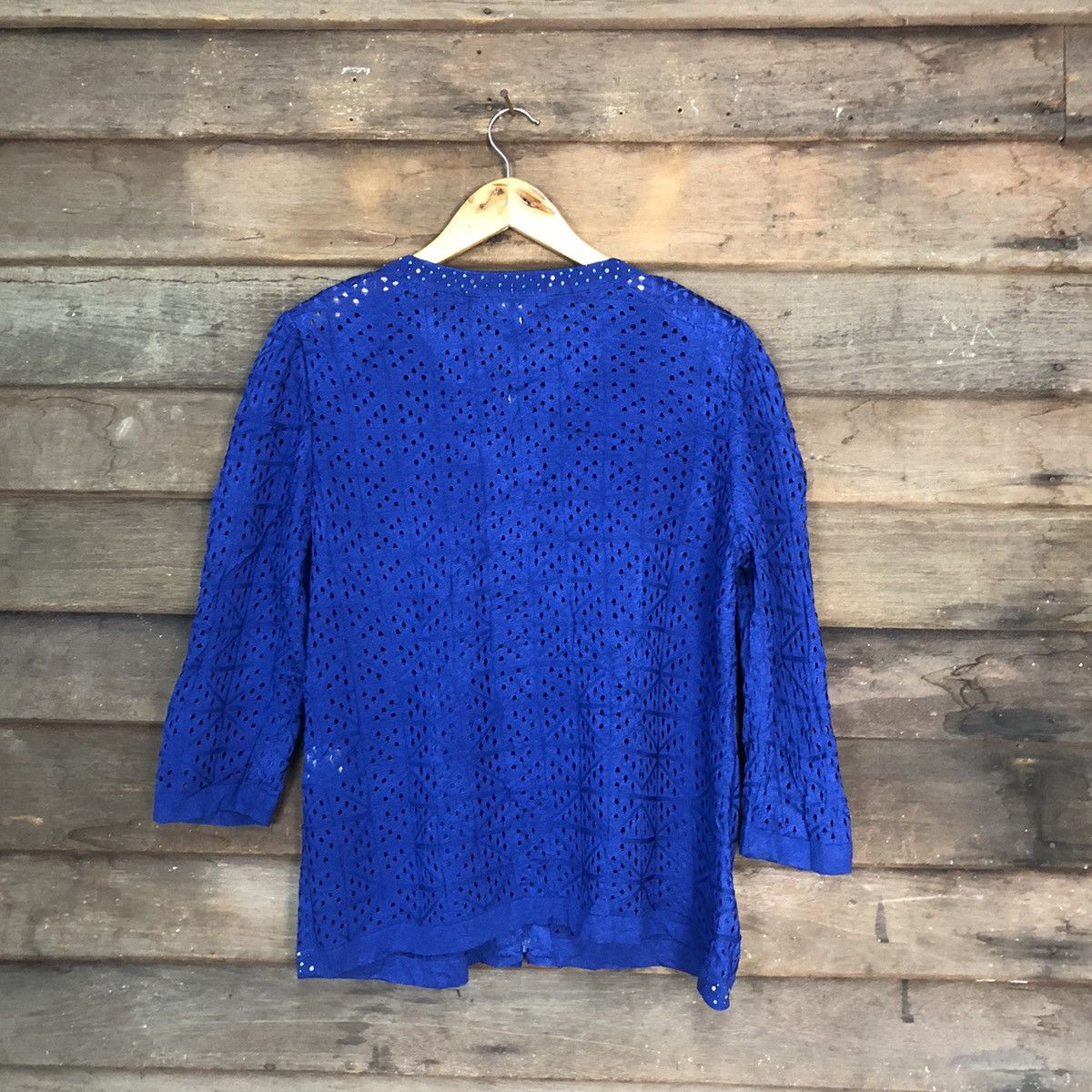 Homespun Knitwear Novel Mesh Net Crochet Blue Cardigan Knitwear #7167 Size M / US 6-8 / IT 42-44 - 11 Thumbnail