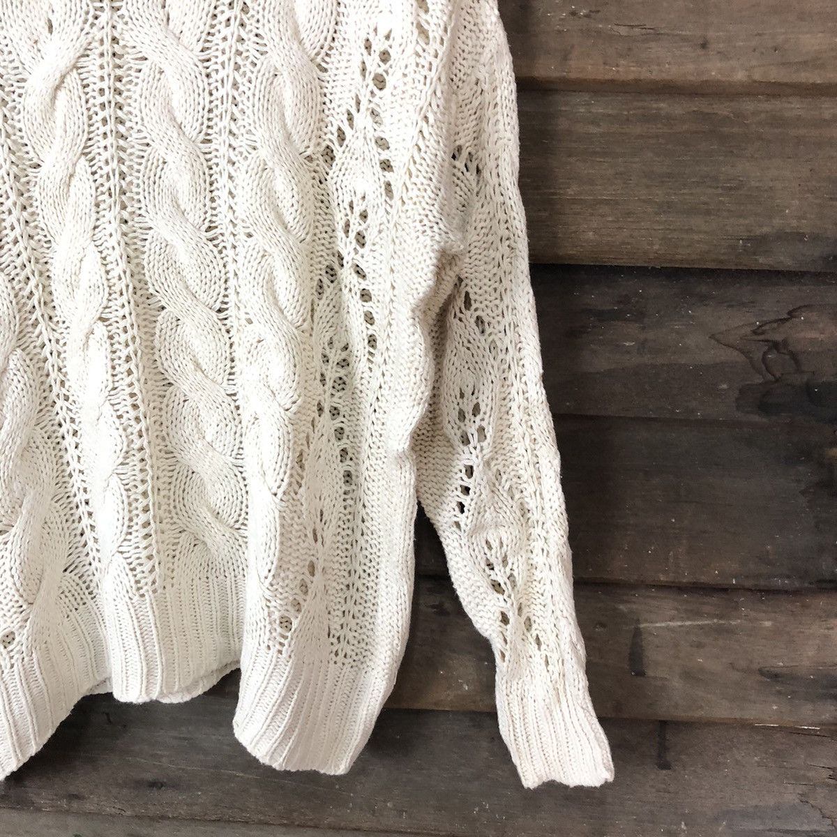 Japanese Brand Pepper Green Mesh Net Crochet White Knitwear #7141 Size XL / US 12-14 / IT 48-50 - 5 Thumbnail