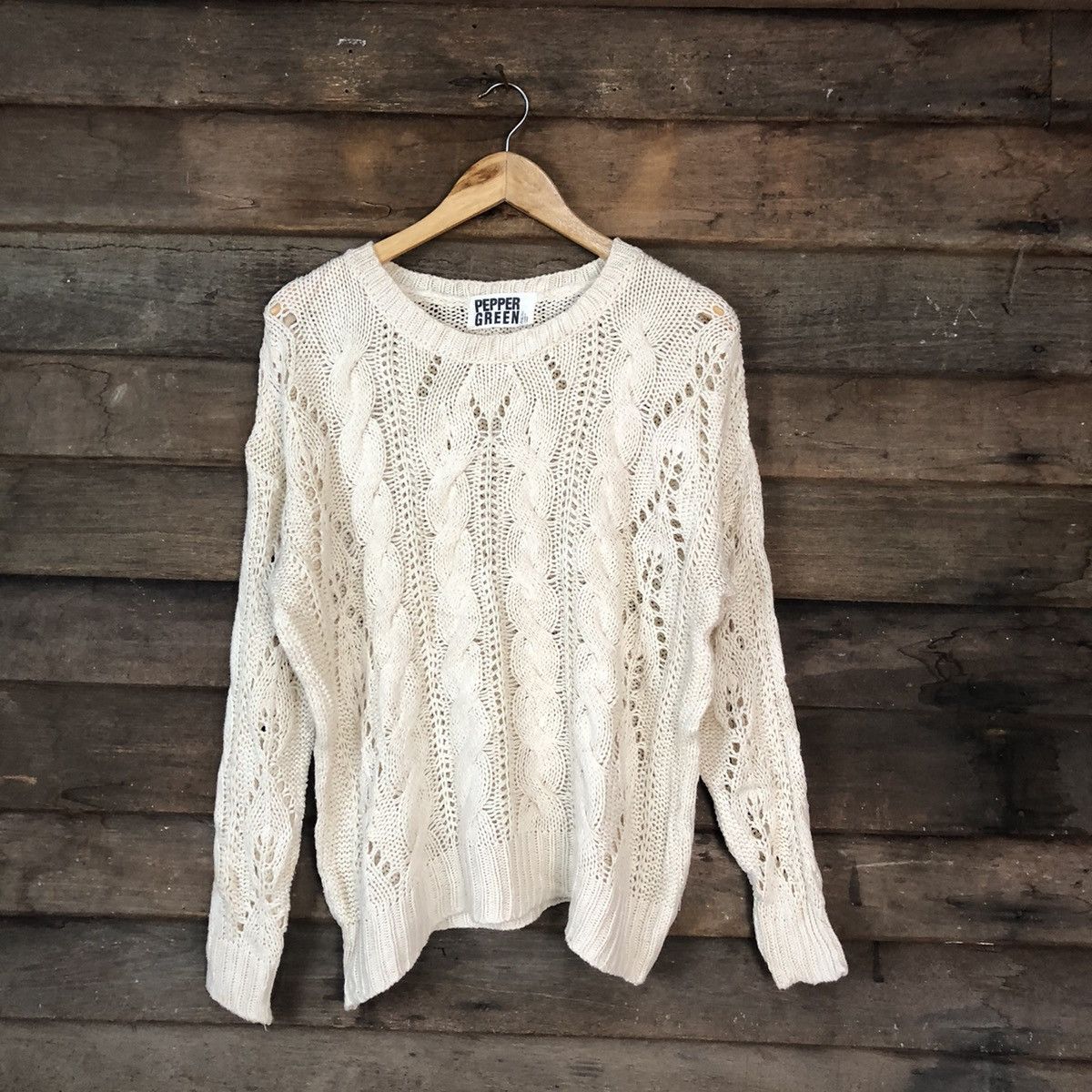 Japanese Brand Pepper Green Mesh Net Crochet White Knitwear #7141 Size XL / US 12-14 / IT 48-50 - 1 Thumbnail