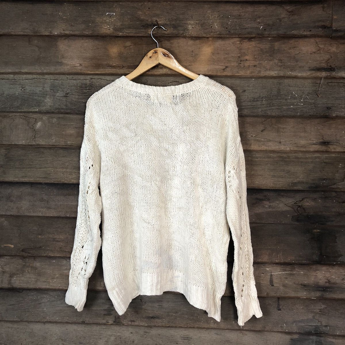 Japanese Brand Pepper Green Mesh Net Crochet White Knitwear #7141 Size XL / US 12-14 / IT 48-50 - 9 Thumbnail