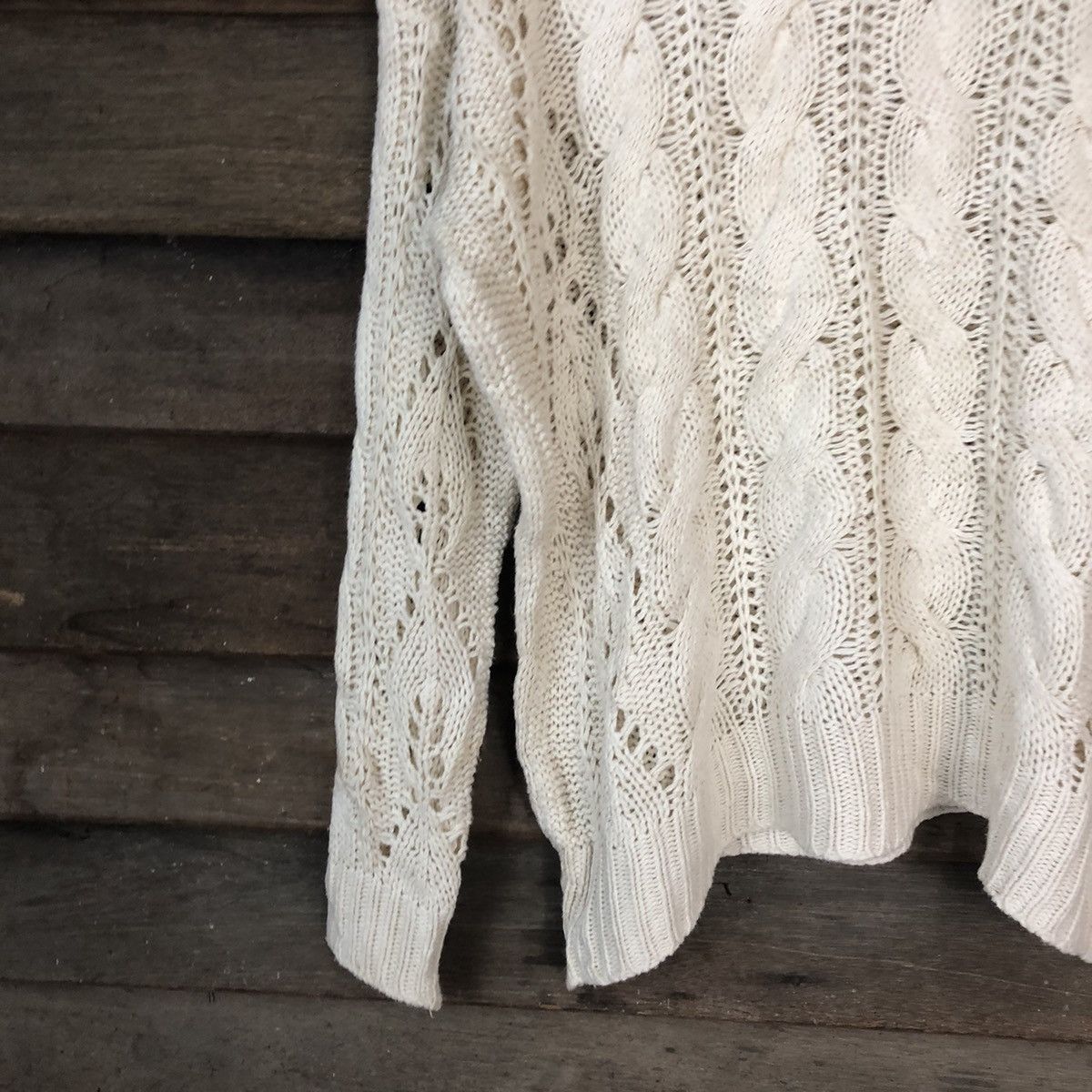 Japanese Brand Pepper Green Mesh Net Crochet White Knitwear #7141 Size XL / US 12-14 / IT 48-50 - 4 Thumbnail