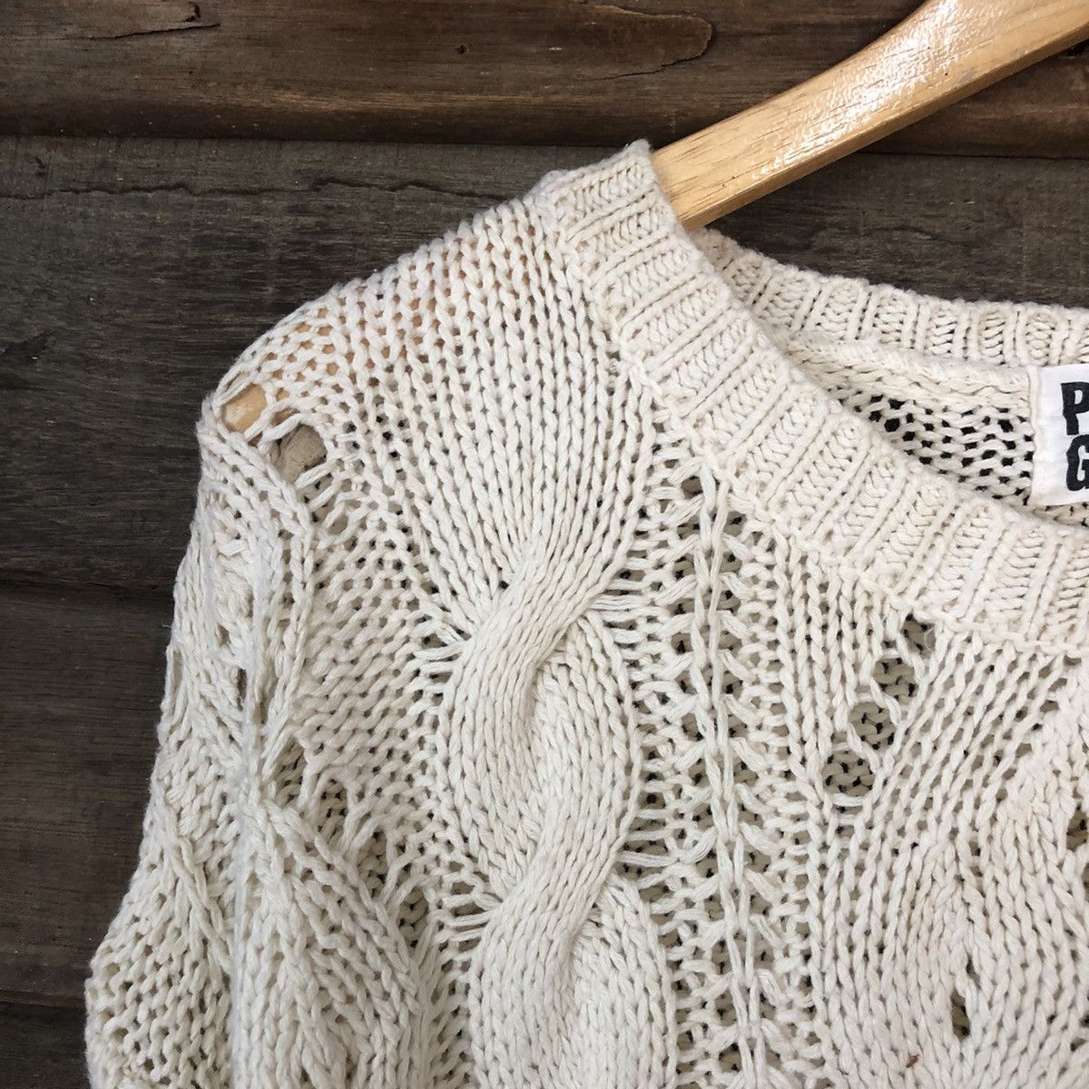 Japanese Brand Pepper Green Mesh Net Crochet White Knitwear #7141 Size XL / US 12-14 / IT 48-50 - 7 Thumbnail