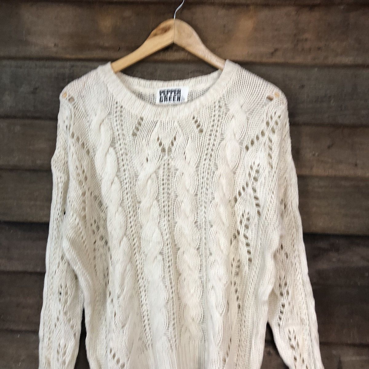 Japanese Brand Pepper Green Mesh Net Crochet White Knitwear #7141 Size XL / US 12-14 / IT 48-50 - 2 Thumbnail