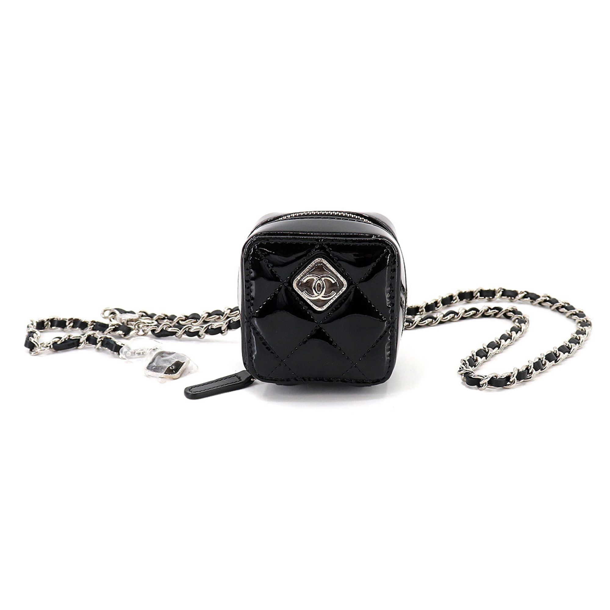 Chanel Chanel matelasse waist pouch bag enamel leather black silver metal  fittings Matelasse Bag