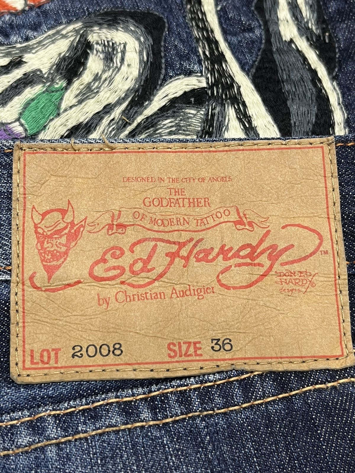 Christian Audigier 🔥FYE💥THE GODFATHER x ED HARDY Panther Vs Snake Tattoo Wear Size US 36 / EU 52 - 3 Thumbnail