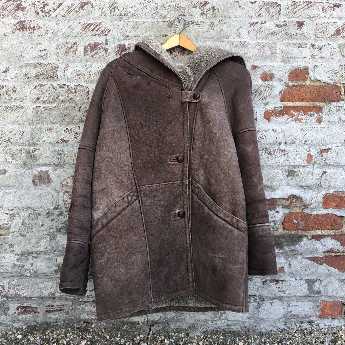 Leather Vintage Shearling Heavy Hooded Jacket Size US L / EU 52-54 / 3 - 1 Thumbnail