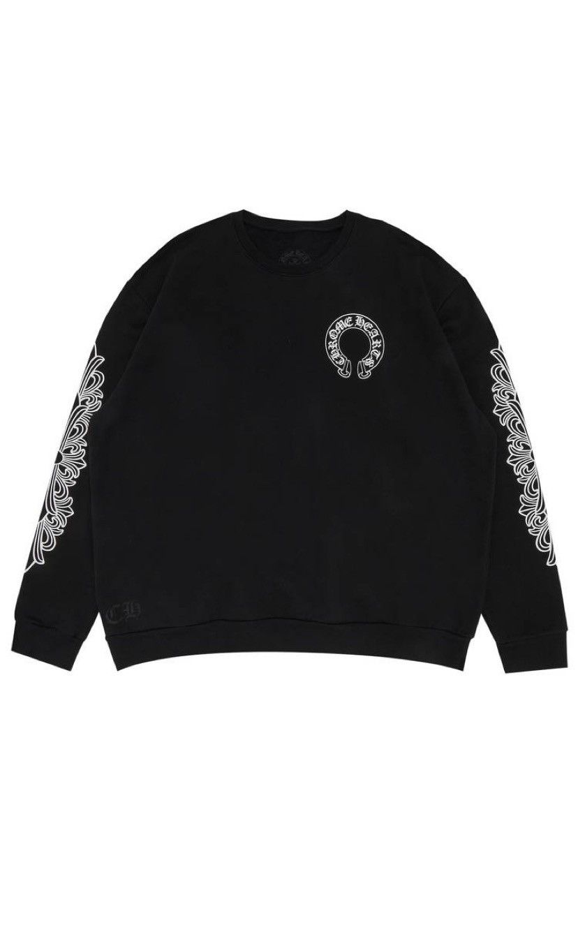 image of Chrome Hearts Chrome Heart Horseshoe Neck Logo Crewneck in Black, Men's (Size XL)