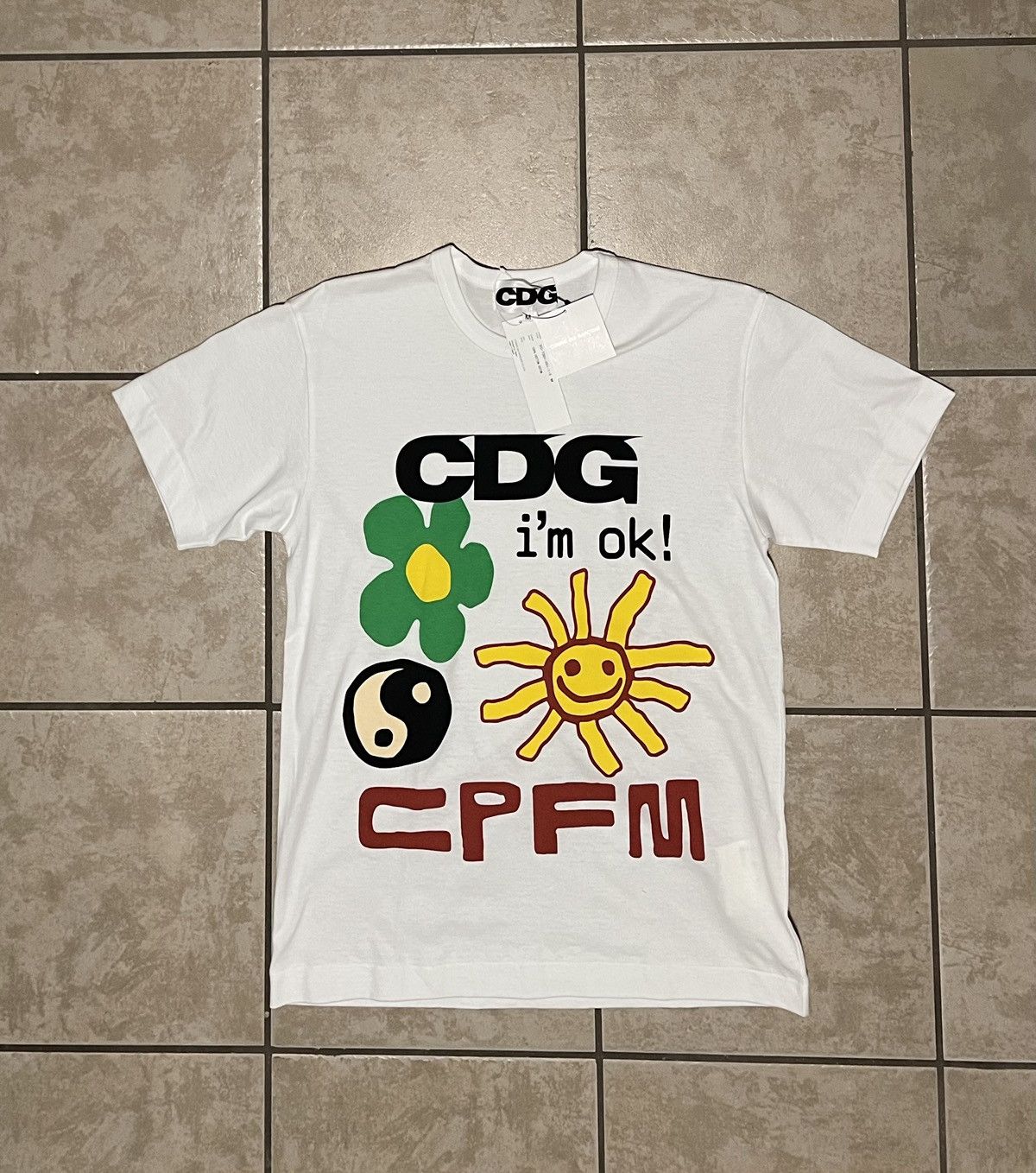 image of Cdg X Cactus Plant Flea Market (Cpfm) I’M Good T-Shirt 2021 in White, Men's (Size Medium)