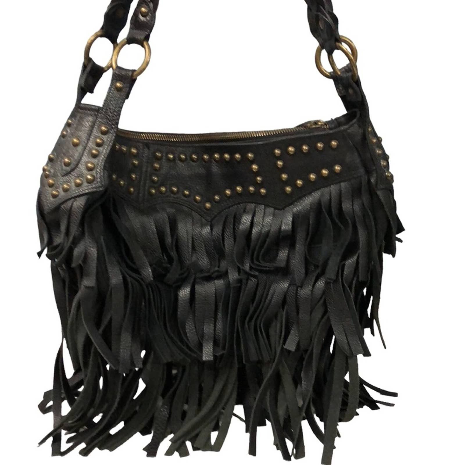 Betsey Johnson black leather hobo Handbag shoulder 14” x 9”
