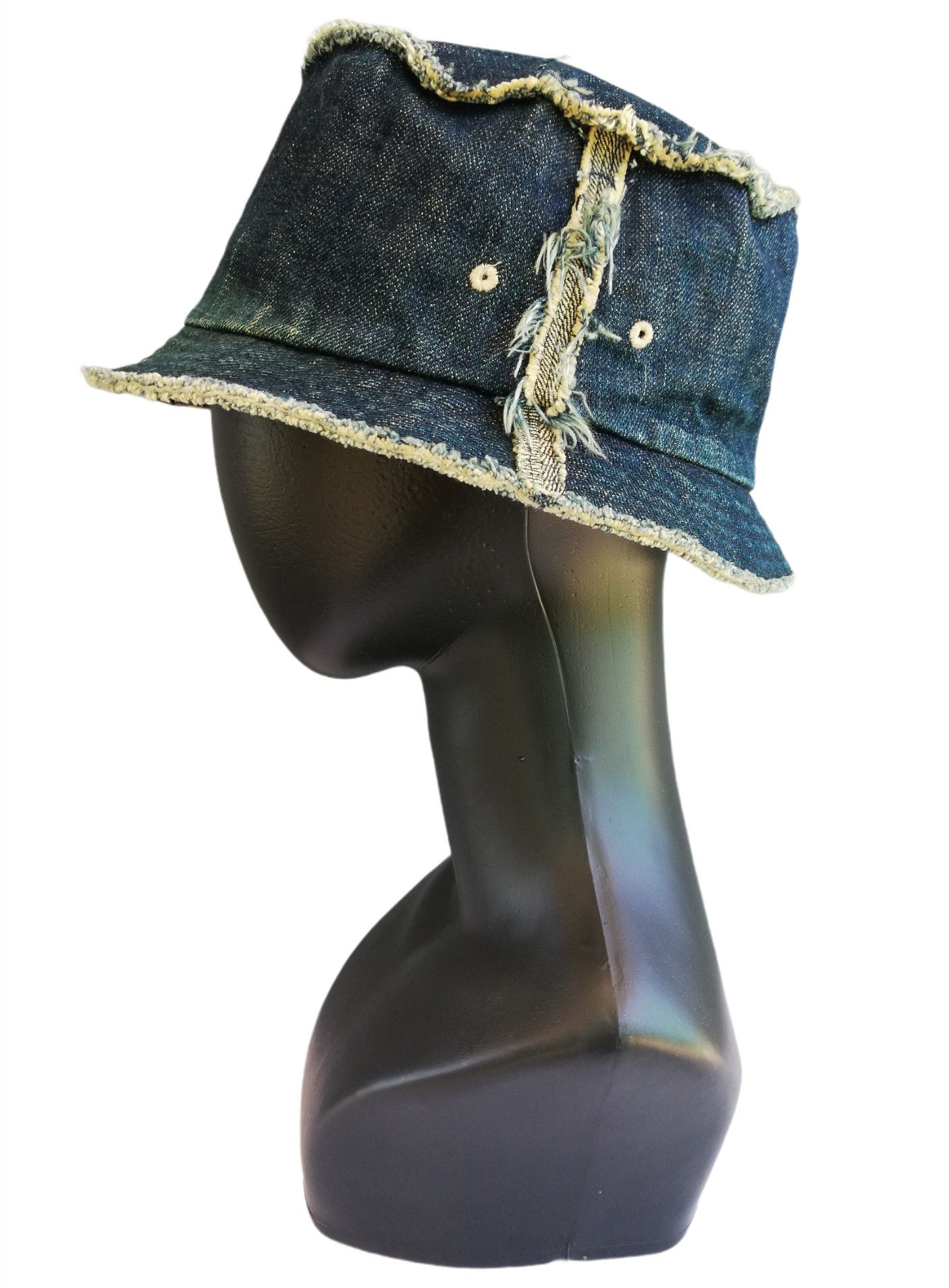 Indigo × Japanese Brand 🔥Very Rare Palias Palace 🇯🇵 Distressed Denim Bucket Hat Size ONE SIZE - 3 Thumbnail
