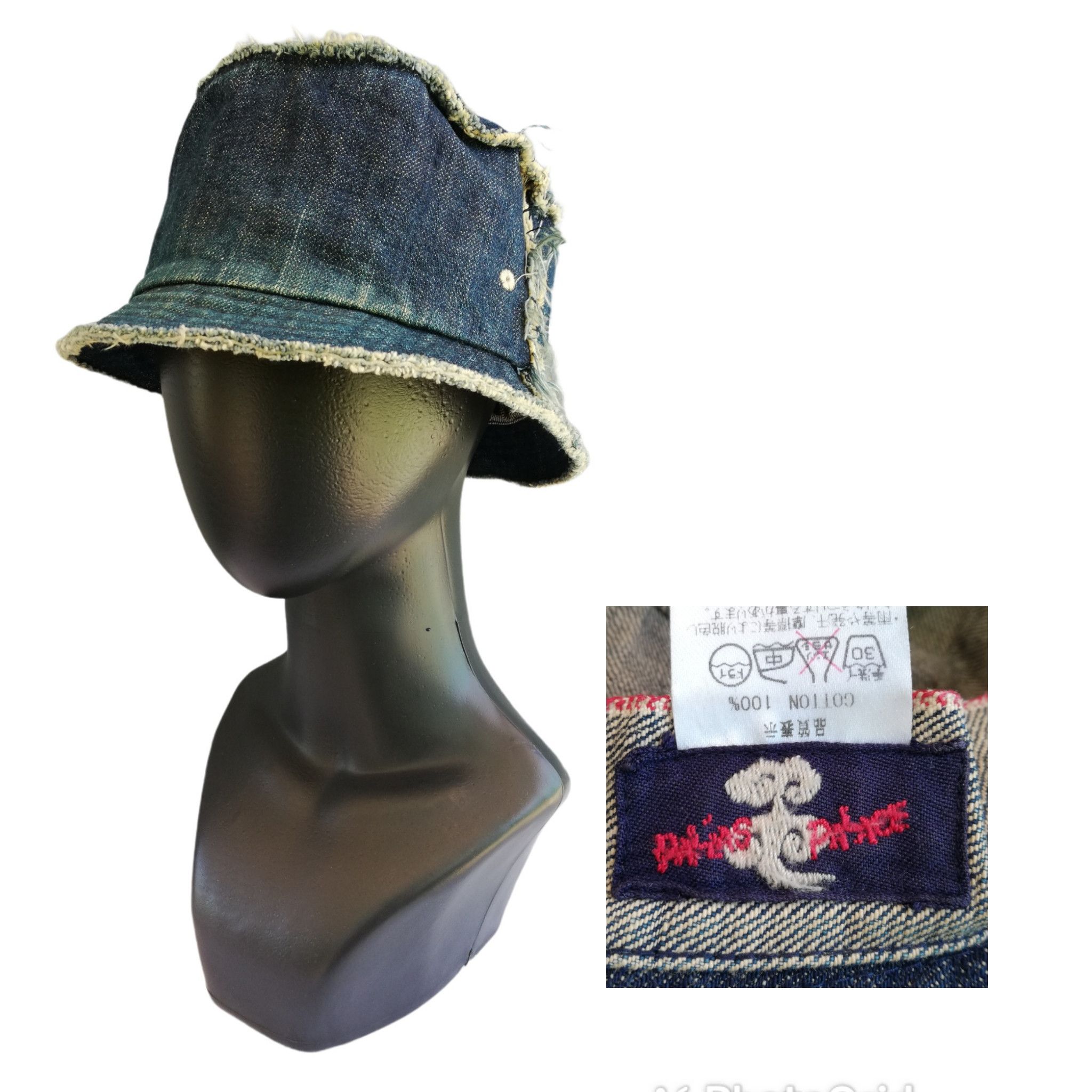Indigo × Japanese Brand 🔥Very Rare Palias Palace 🇯🇵 Distressed Denim Bucket Hat Size ONE SIZE - 1 Thumbnail
