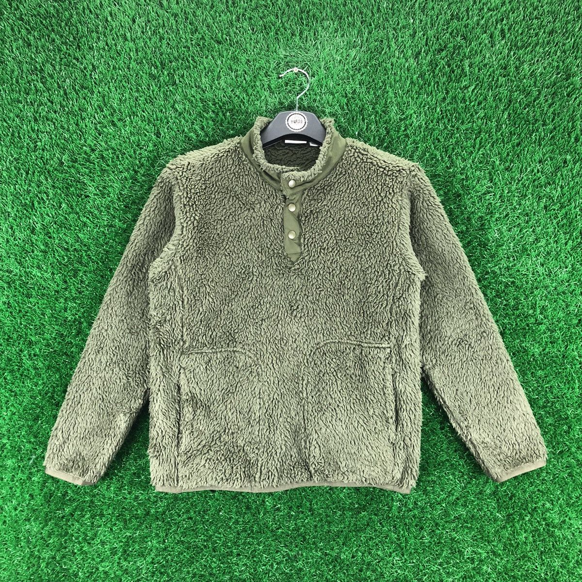 image of Kid x Uniqlo White Mountaineering Fleece Loose Top Long Sleeve in Green, Men's (Size XS)