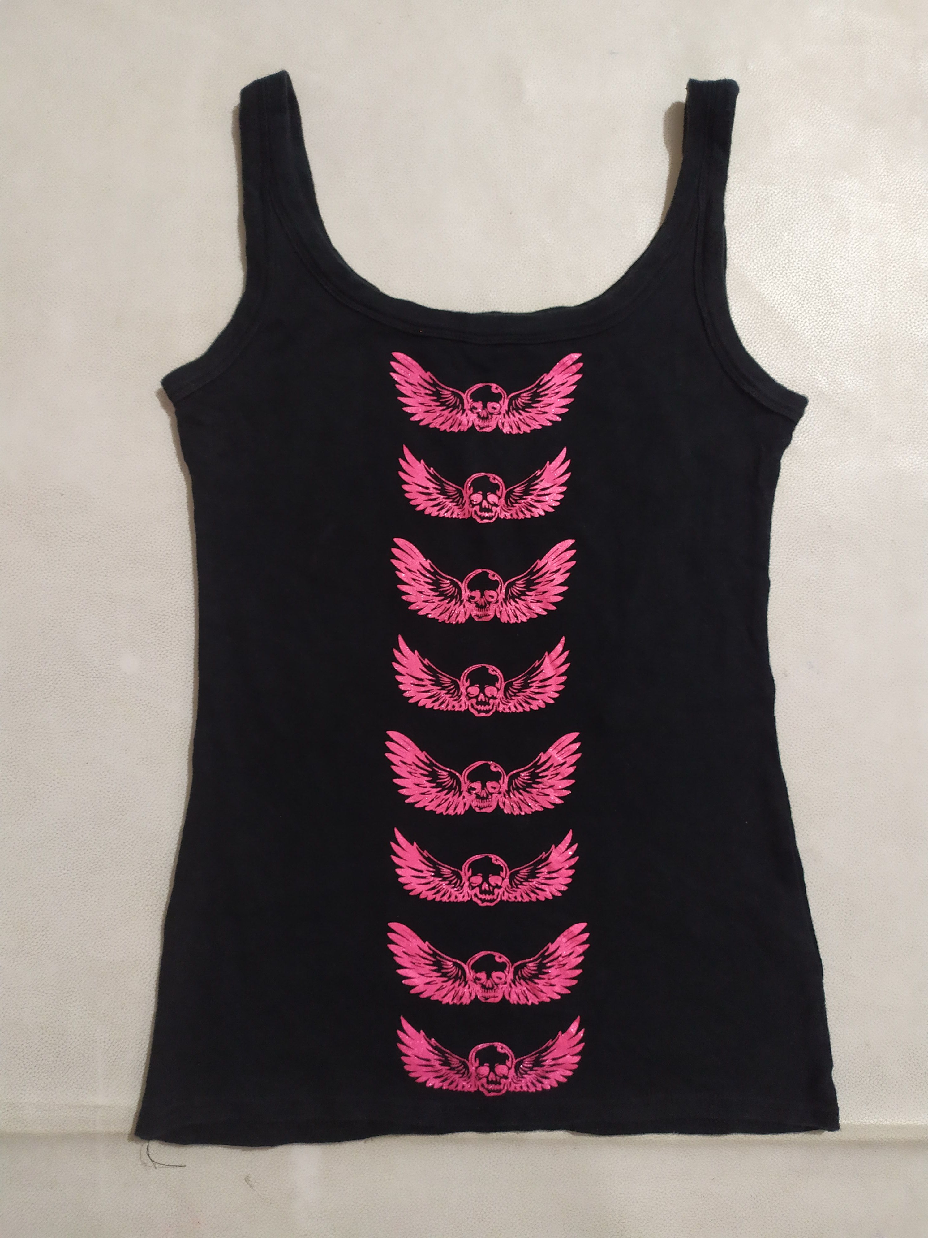 Japanese Brand 🔥Punk Skull and Angel Wings Design Sleeveless Stretch Size S / US 4 / IT 40 - 1 Thumbnail