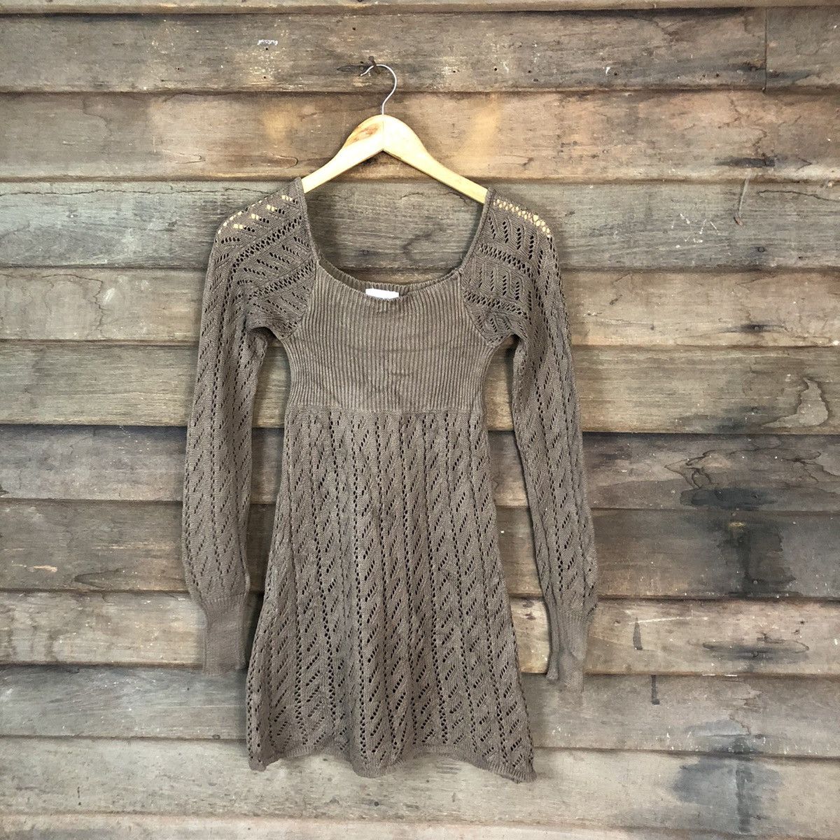 Homespun Knitwear Tango Mesh Net Crochet Brown Cardigan Knitwear #7134 Size M / US 6-8 / IT 42-44 - 1 Thumbnail