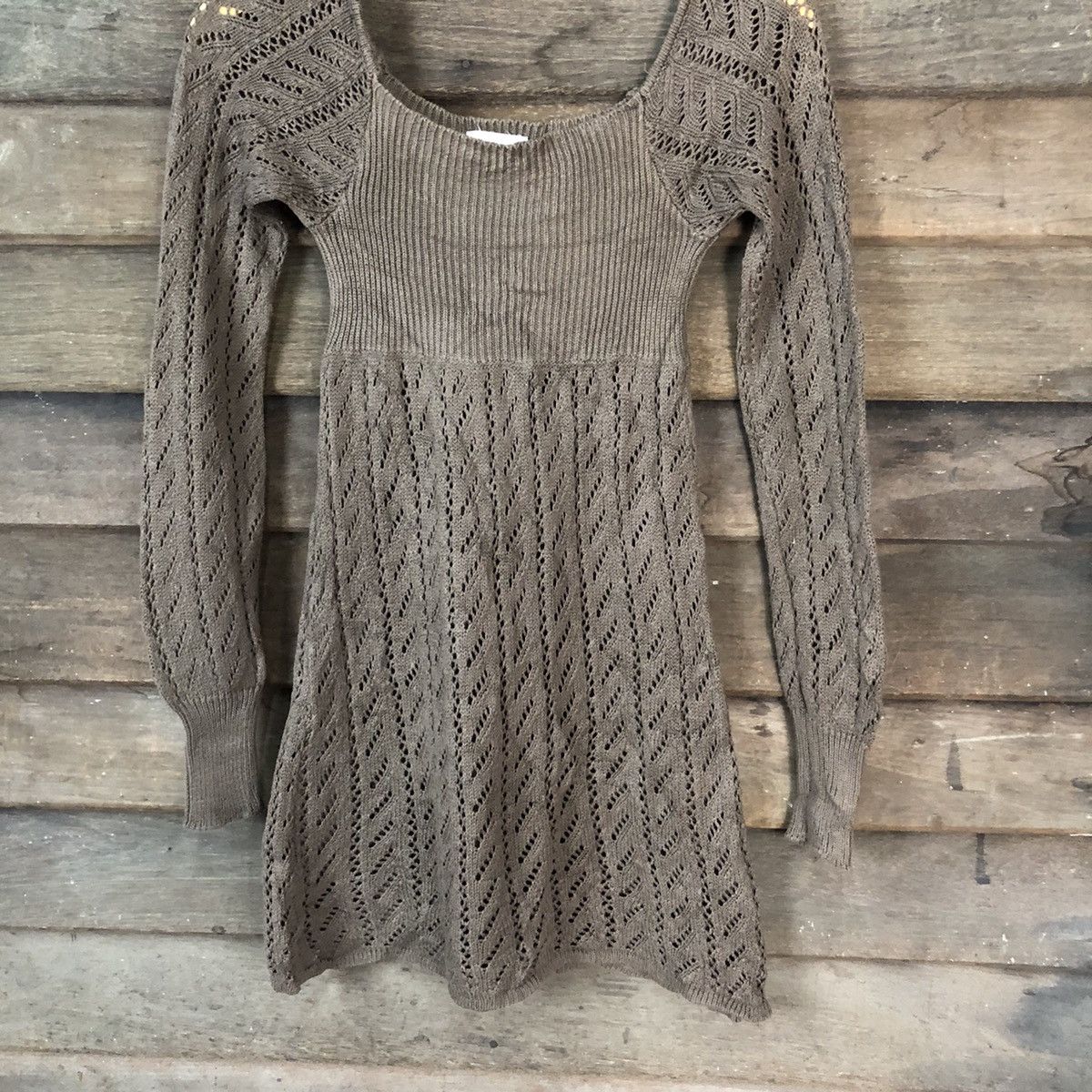 Homespun Knitwear Tango Mesh Net Crochet Brown Cardigan Knitwear #7134 Size M / US 6-8 / IT 42-44 - 3 Thumbnail