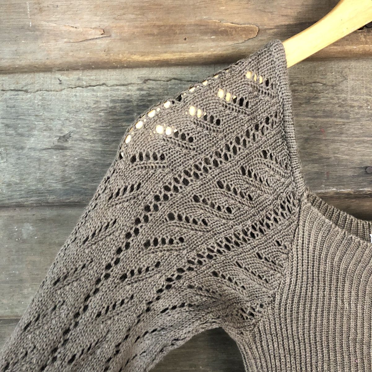 Homespun Knitwear Tango Mesh Net Crochet Brown Cardigan Knitwear #7134 Size M / US 6-8 / IT 42-44 - 6 Thumbnail