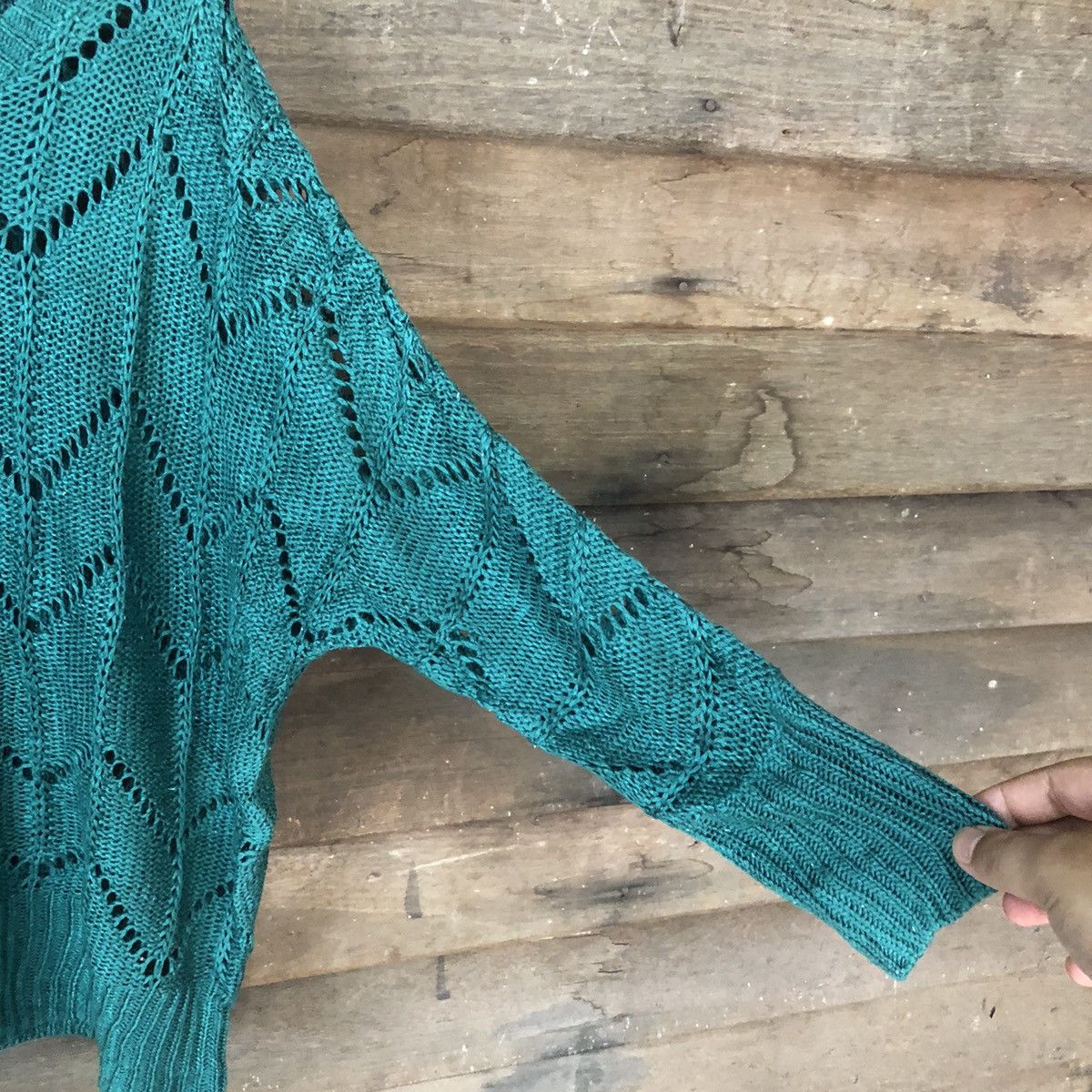 Homespun Knitwear Rock Mans Mesh Net Crochet Green Cardigan Knitwear #7134 Size M / US 6-8 / IT 42-44 - 8 Thumbnail