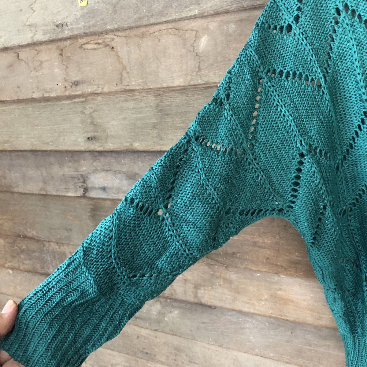 Homespun Knitwear Rock Mans Mesh Net Crochet Green Cardigan Knitwear #7134 Size M / US 6-8 / IT 42-44 - 7 Thumbnail
