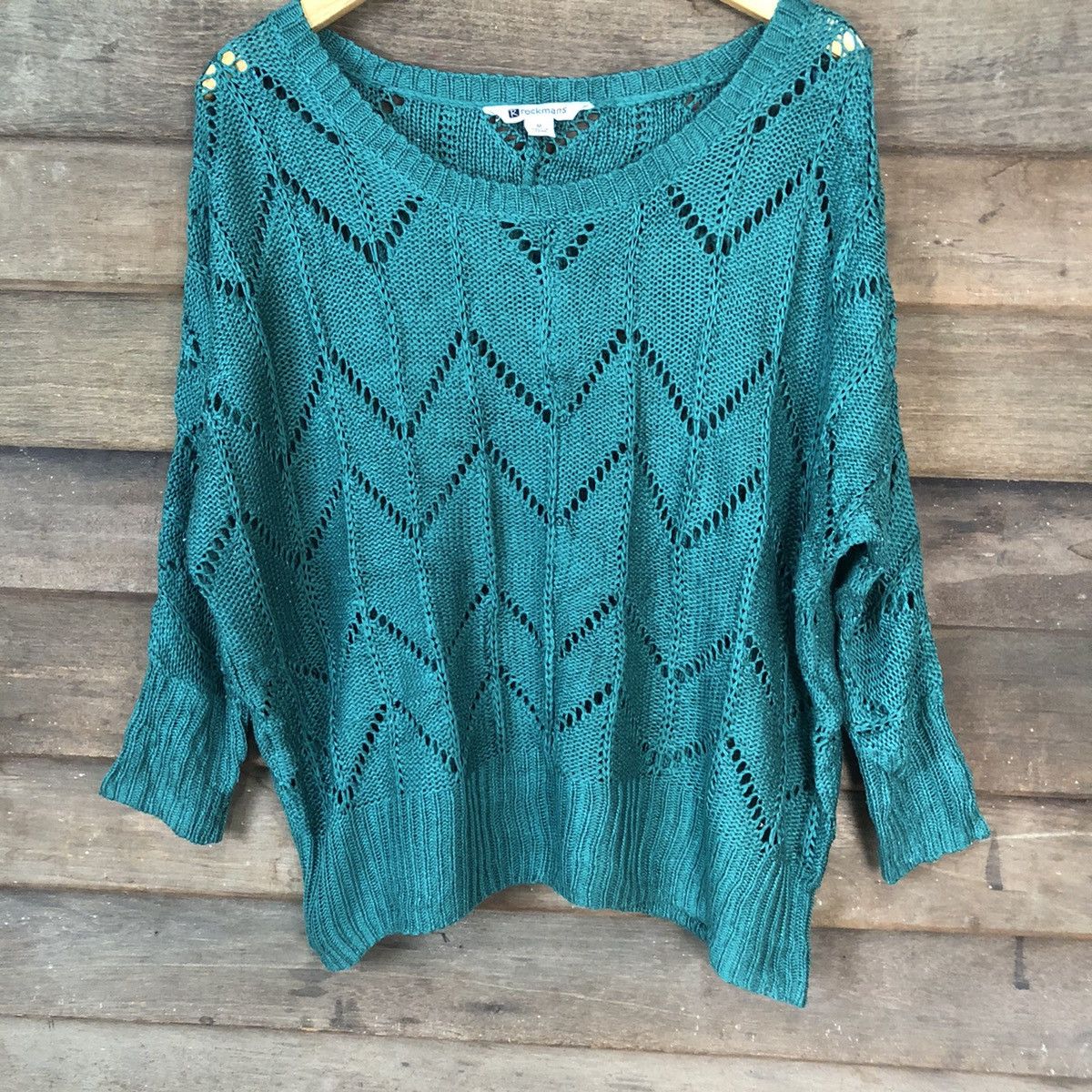 Homespun Knitwear Rock Mans Mesh Net Crochet Green Cardigan Knitwear #7134 Size M / US 6-8 / IT 42-44 - 3 Thumbnail