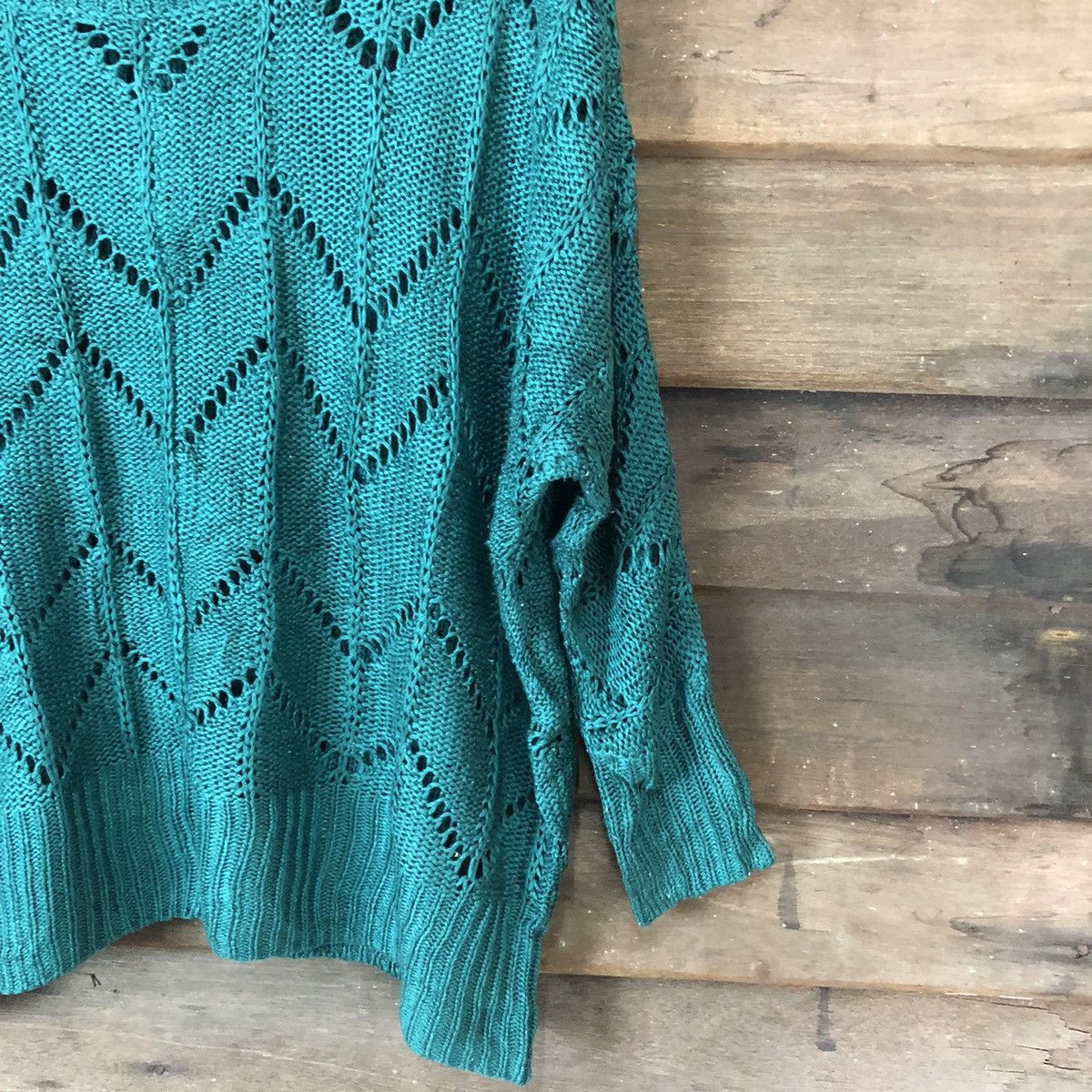 Homespun Knitwear Rock Mans Mesh Net Crochet Green Cardigan Knitwear #7134 Size M / US 6-8 / IT 42-44 - 5 Thumbnail