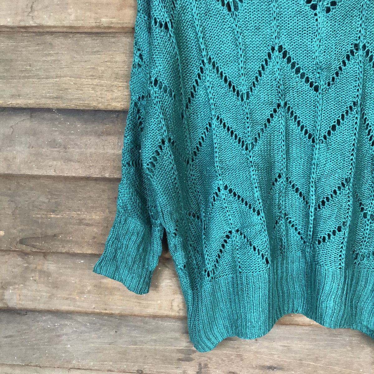 Homespun Knitwear Rock Mans Mesh Net Crochet Green Cardigan Knitwear #7134 Size M / US 6-8 / IT 42-44 - 4 Thumbnail