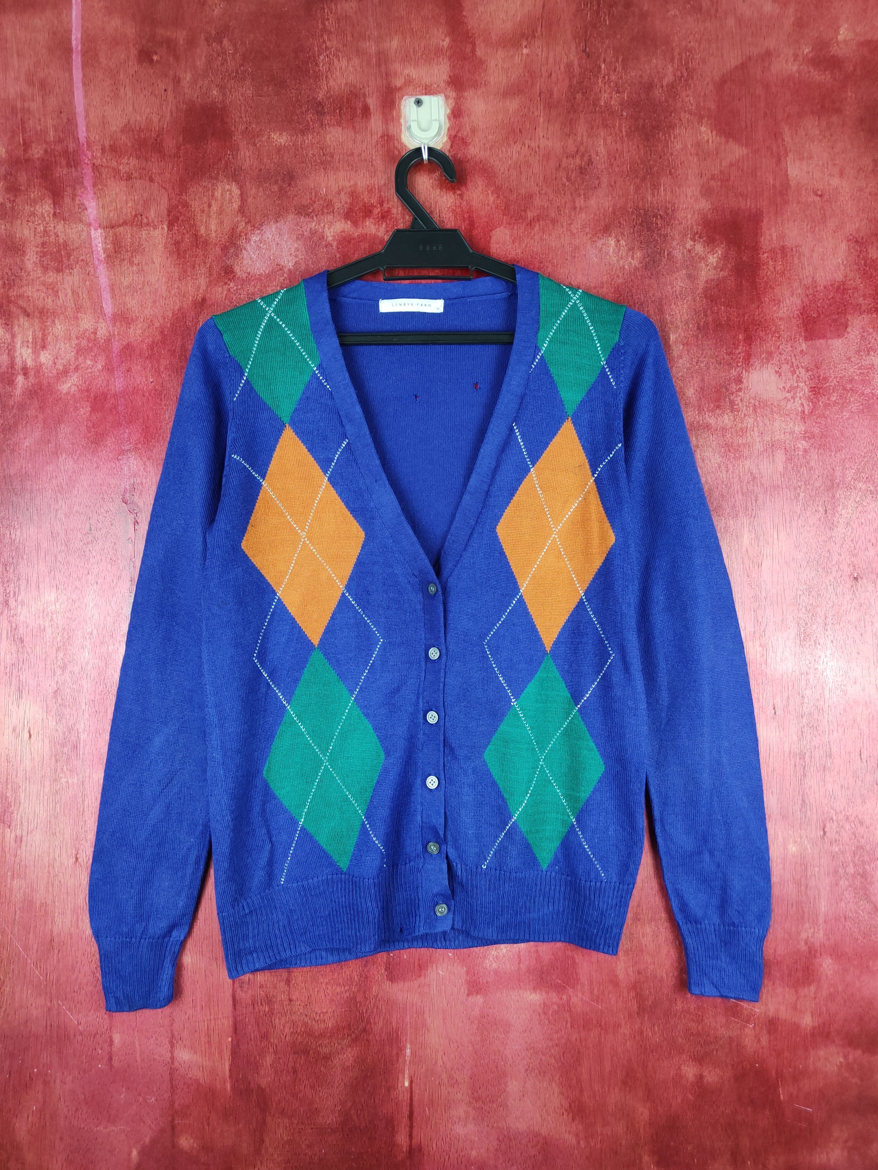 Japanese Brand Lowrys Farm diamond Blue Cardigan knitwear #S886 Size M / US 6-8 / IT 42-44 - 1 Thumbnail