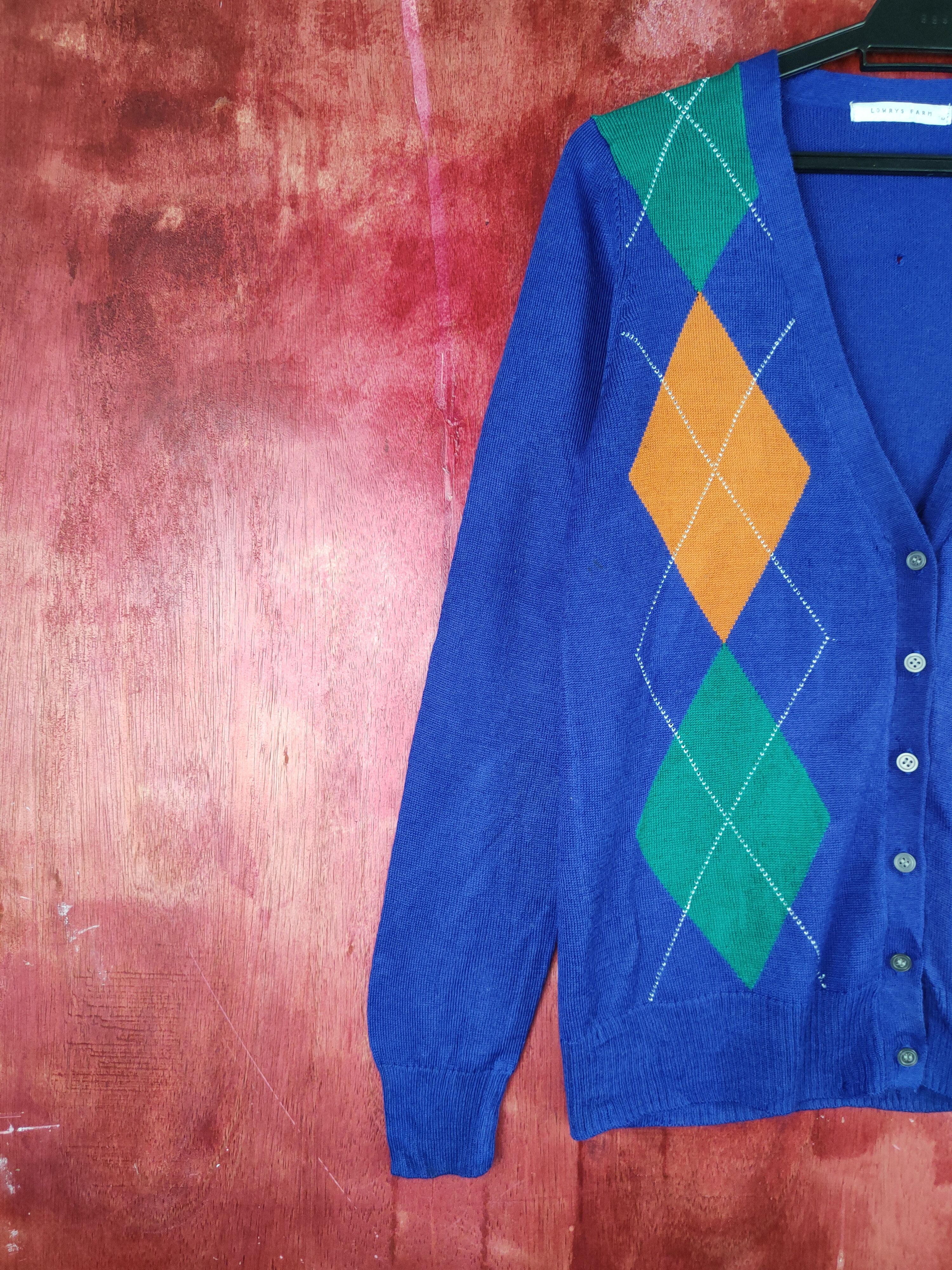 Japanese Brand Lowrys Farm diamond Blue Cardigan knitwear #S886 Size M / US 6-8 / IT 42-44 - 4 Thumbnail