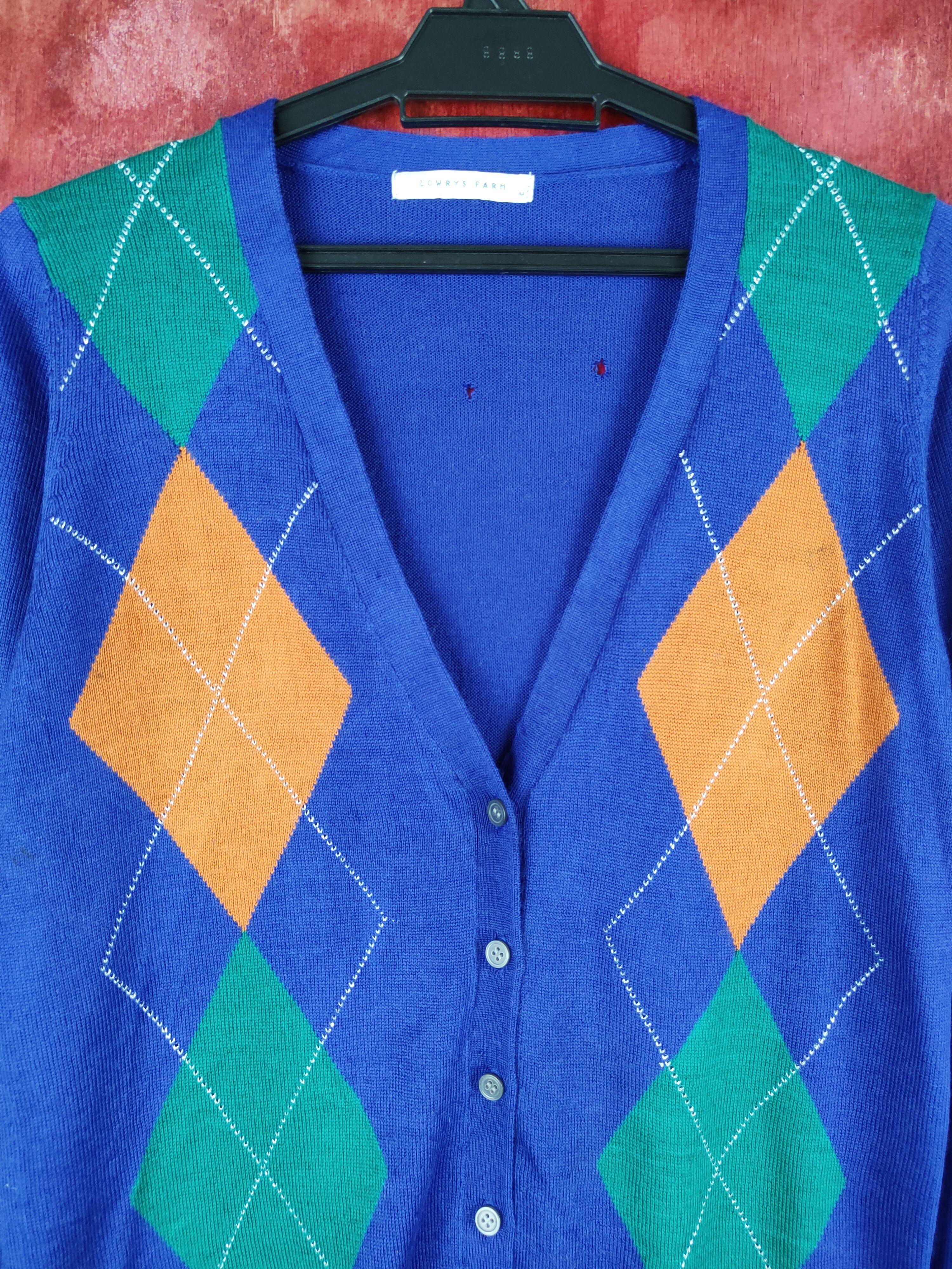 Japanese Brand Lowrys Farm diamond Blue Cardigan knitwear #S886 Size M / US 6-8 / IT 42-44 - 2 Thumbnail