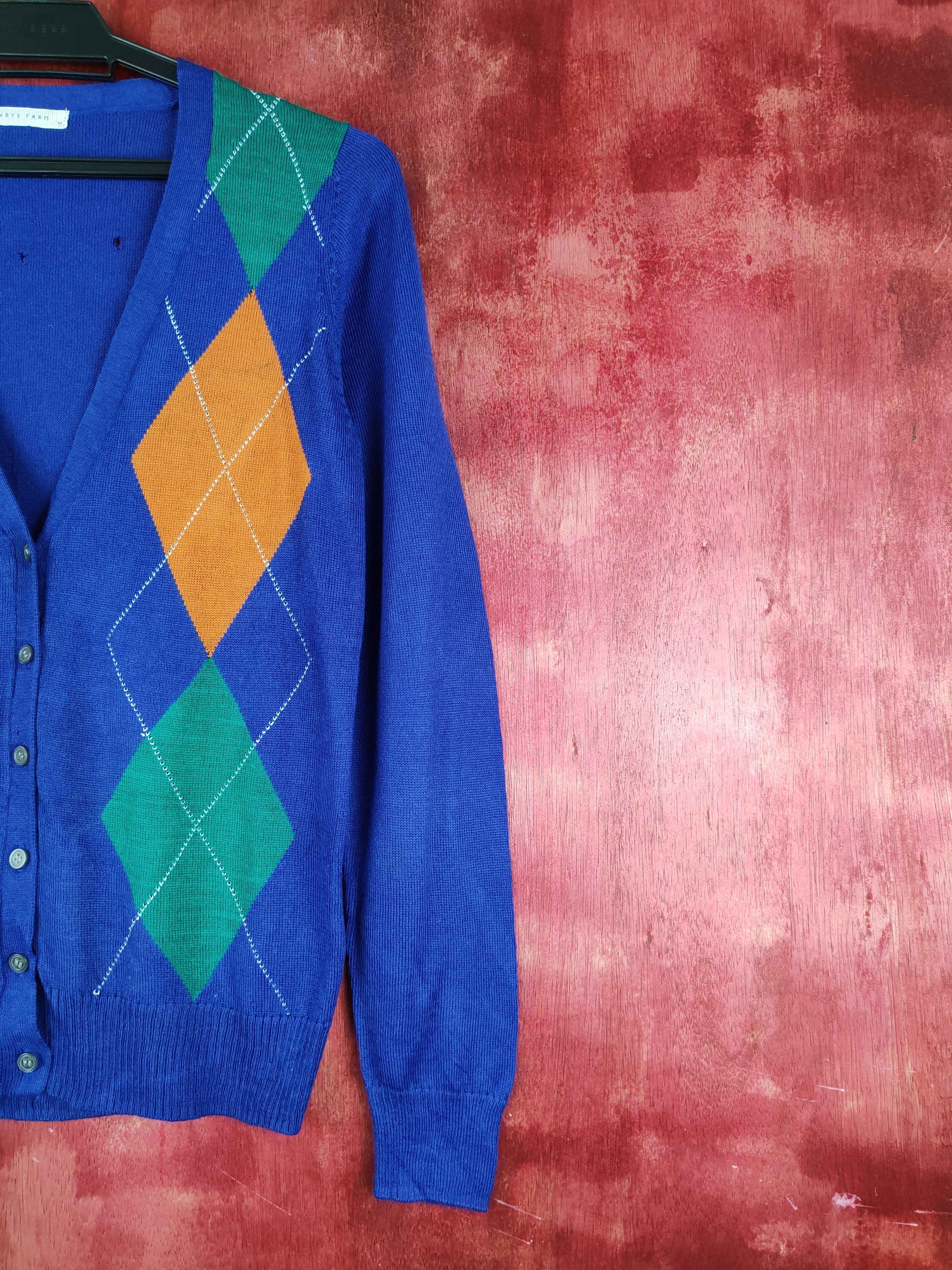 Japanese Brand Lowrys Farm diamond Blue Cardigan knitwear #S886 Size M / US 6-8 / IT 42-44 - 6 Thumbnail