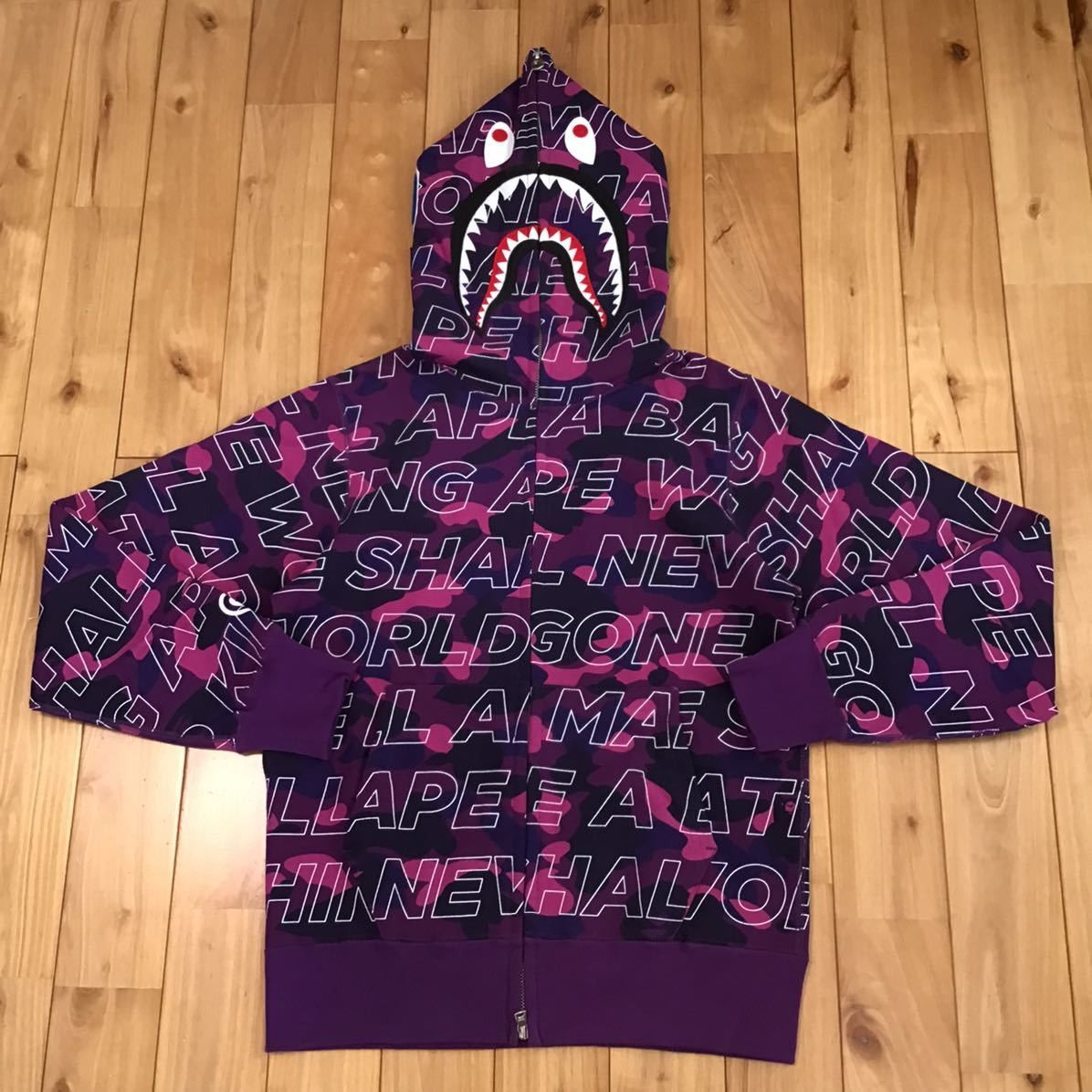 Bape BAPE text color camo Shark full zip hoodie purple camo ape | Grailed