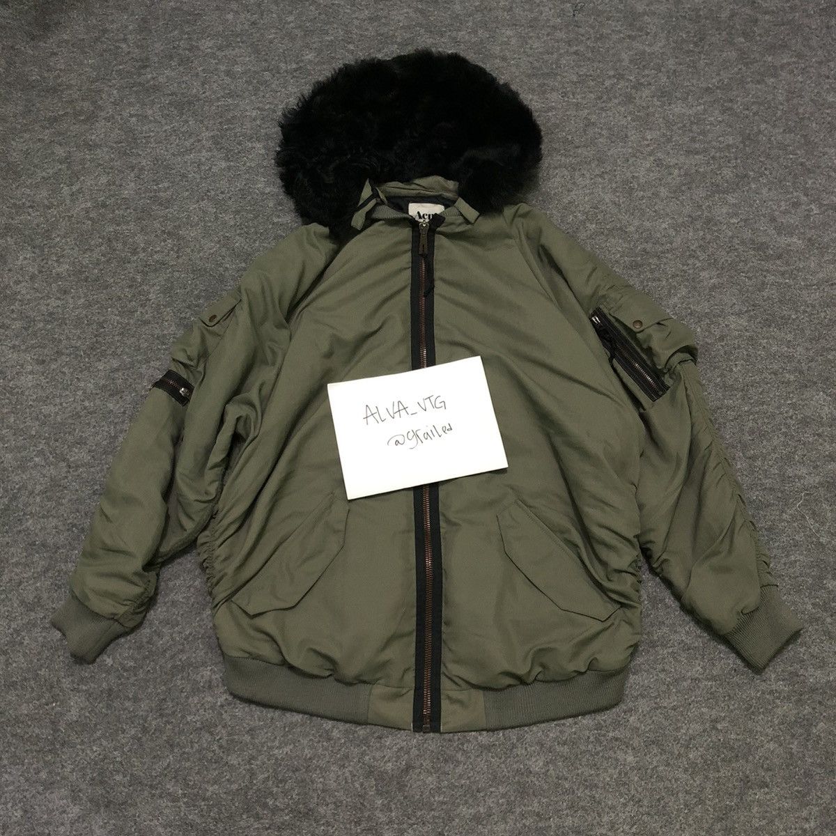 image of Iconic Acne Studios Bomber Fur Jacket Hydra Aw10 in Green Sage, Men's (Size Medium)