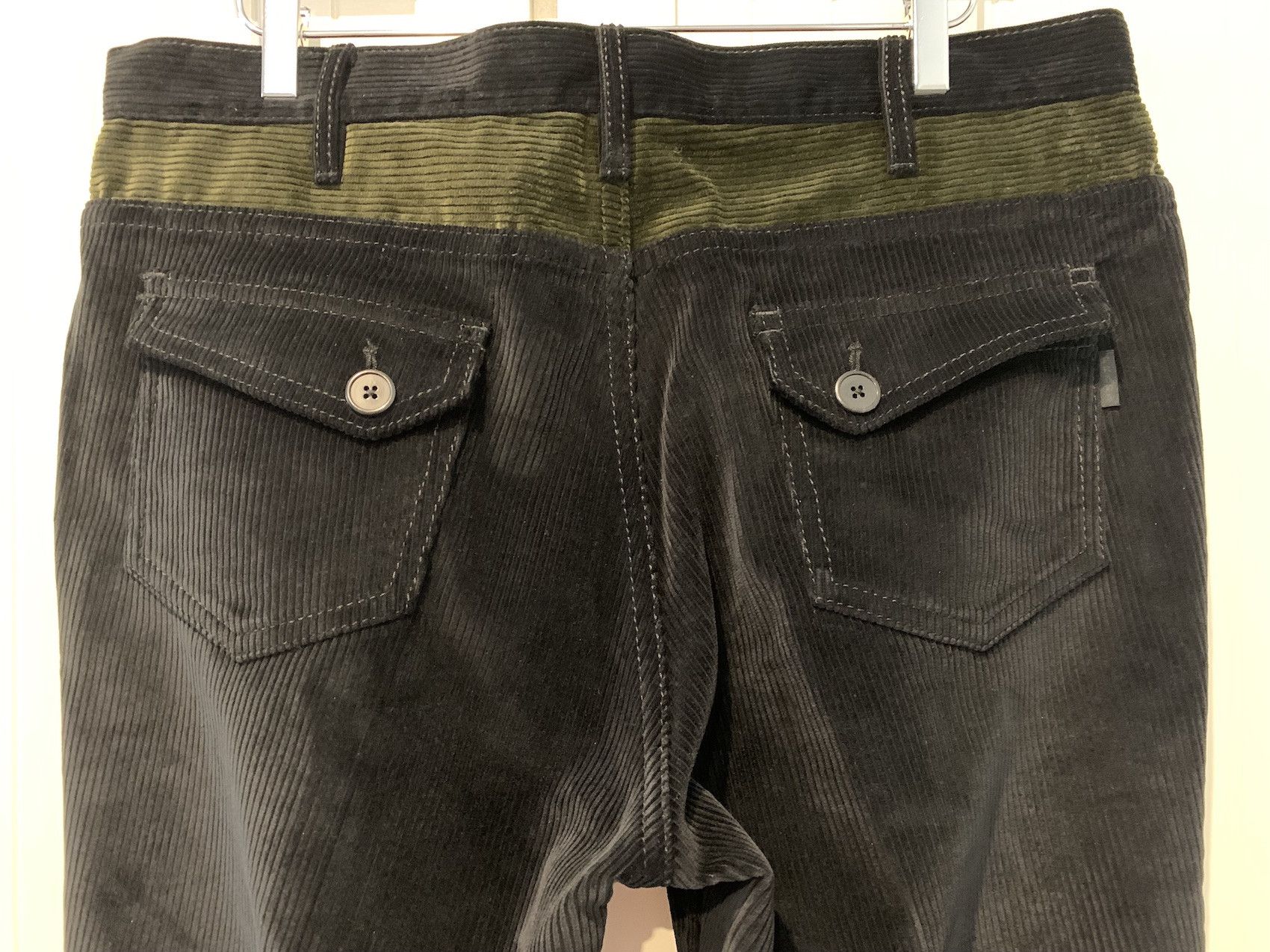 image of Prada Fw'17 Pants Flared In Colorblock Corduroy in Black Green, Men's (Size 36)