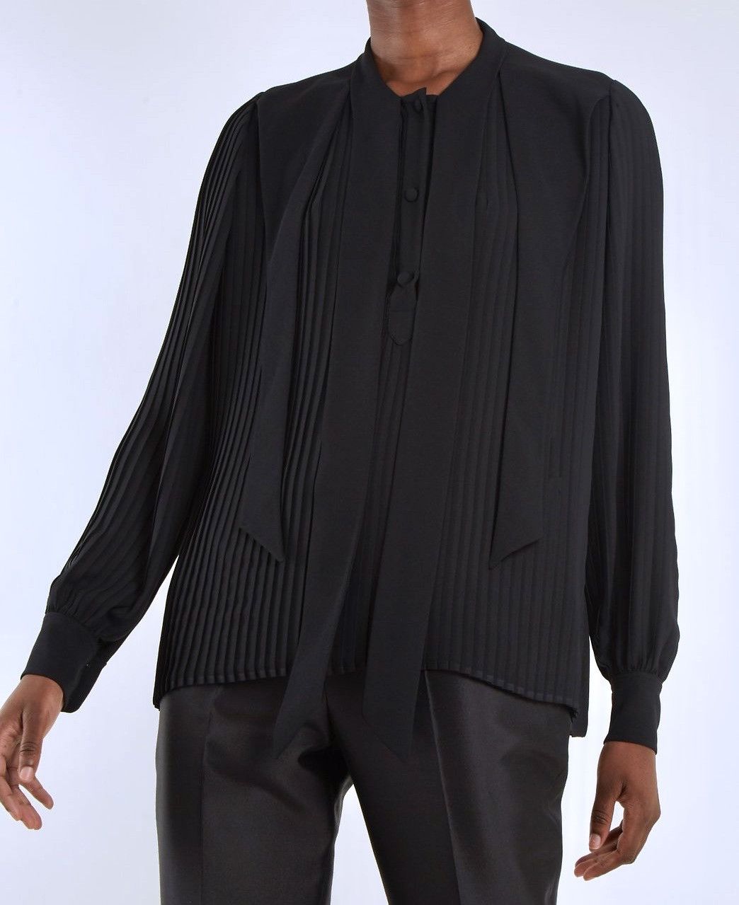 Balenciaga *GRAIL* NWT PUSSY BOW LAVALLIERE TIE NECK PLEATED SHIRT Size US M / EU 48-50 / 2 - 19 Thumbnail